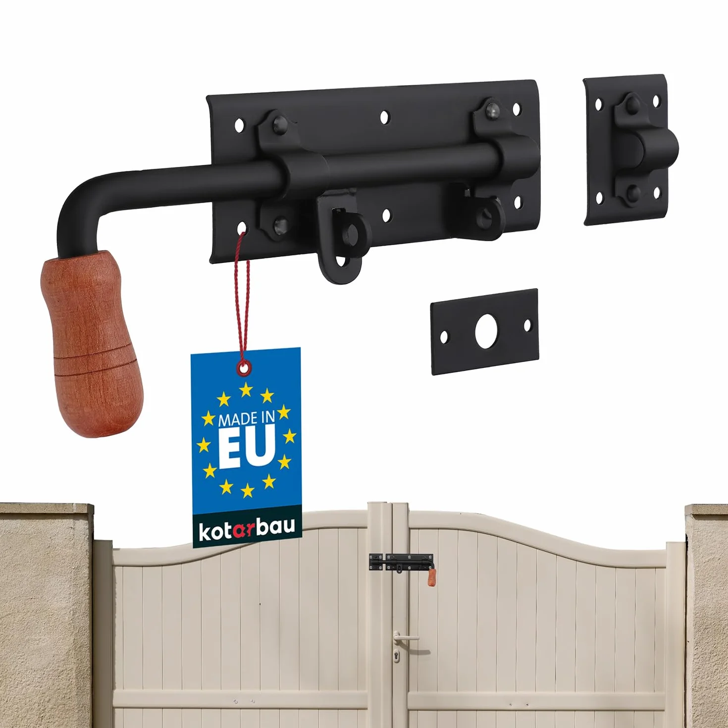 KOTARBAU® Brygiel do bramy 280 mm lewy rygiel do drzwi rygiel zamkowy rygiel zamkowy powlekany proszkowo zamek ryglowany zamknięcie bramy czarny najwyższa jakość