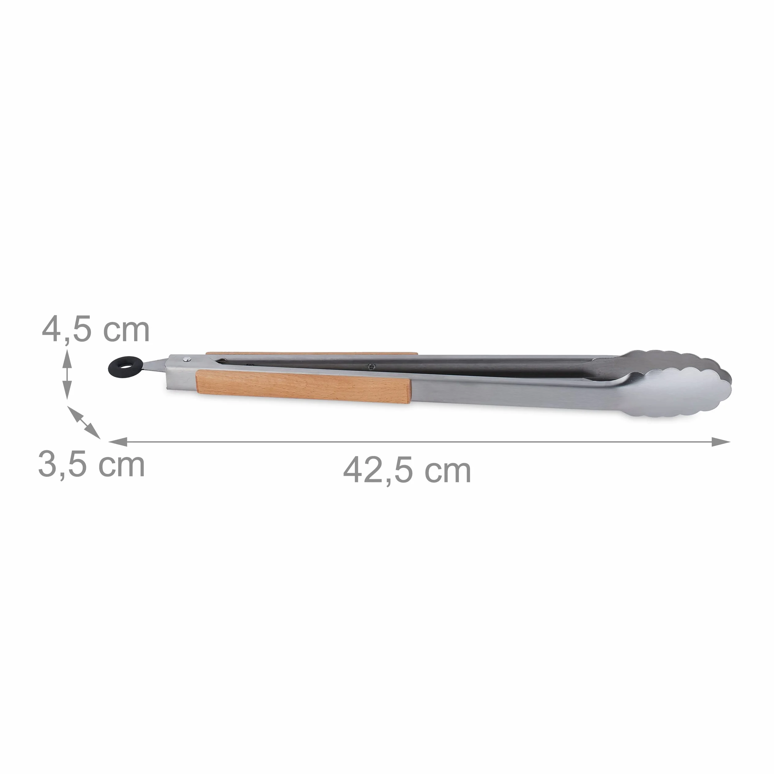 2 x szczypce do grilla, stal nierdzewna, z drewnianym uchwytem, długie szczypce kuchenne do grilla i kuchni, 38 cm, szczypce kuchenne z oczkiem, srebrne/naturalne