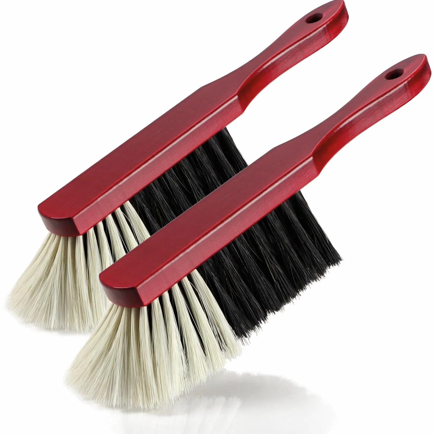 COM-FOUR® 2x drewniana zmiotka - miotla reczna z wlosiem konskim - miotla reczna z otworem do zawieszania - ok. 30 cm (2 kawalki)