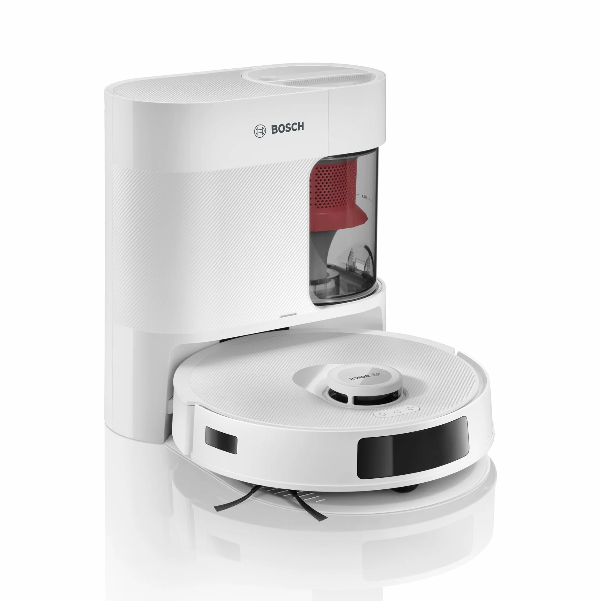 Bosch Spotless+ Robot sprzątający z funkcją mopowania, moc ssania 11 000 Pa, statyczna nakładka mopującą, stacja czyszczącą, nawigacją Smart Vision, aplikacja Bosch Home Connect, BCRD1W, biały