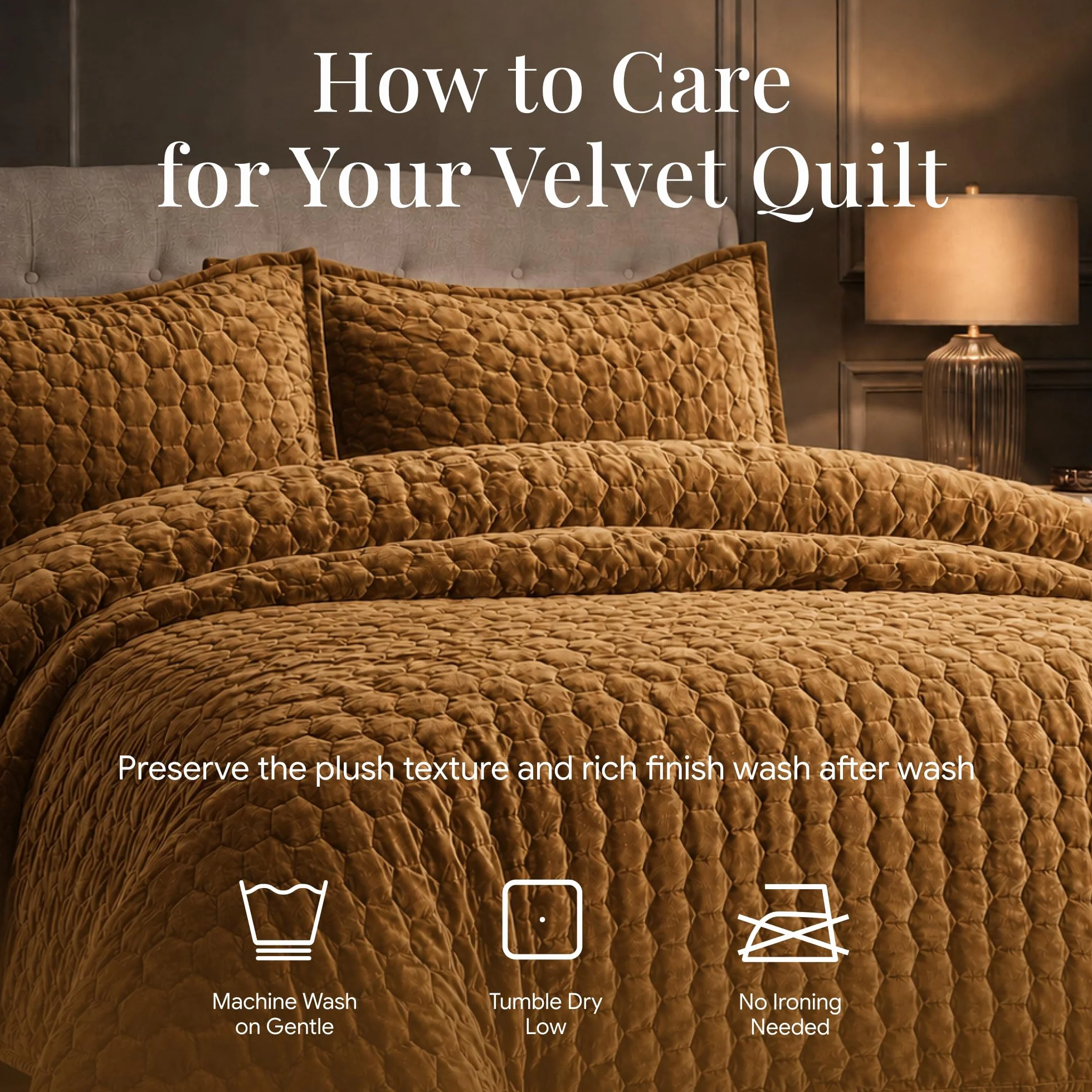 Tribeca Living Velvet Twin Quilt, Two-Piece Honeycomb Stitch Bedding Set Includes One Oversized Quilt & Sham Pillowcase, 260GSM Super Soft Velvet, Lugano/Camel
