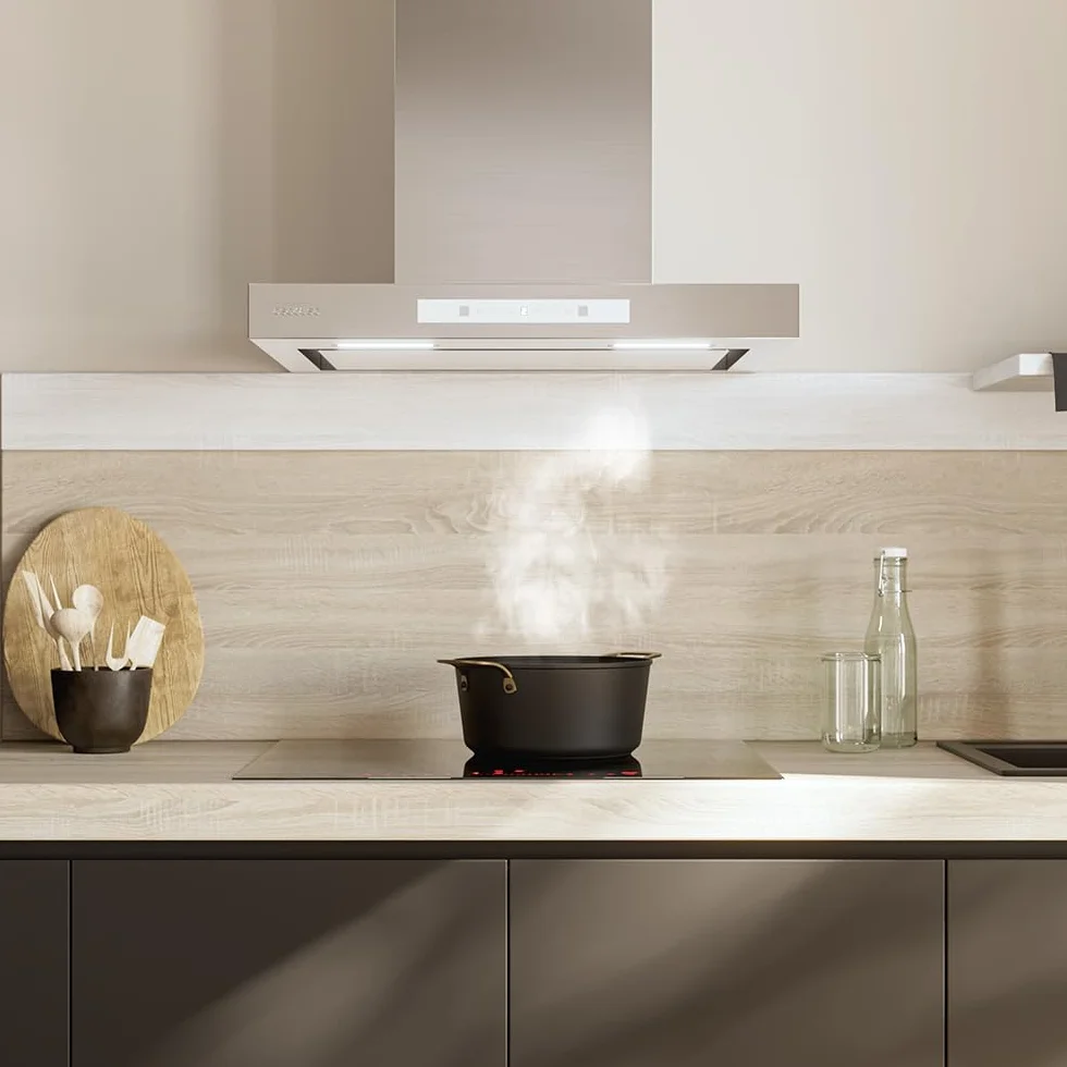 Cecotec Okap kuchenny 90 cm Bolero Flux TT 608000 A++ 210 W stal nierdzewna przepływ powietrza 800 m3/h Touch LED