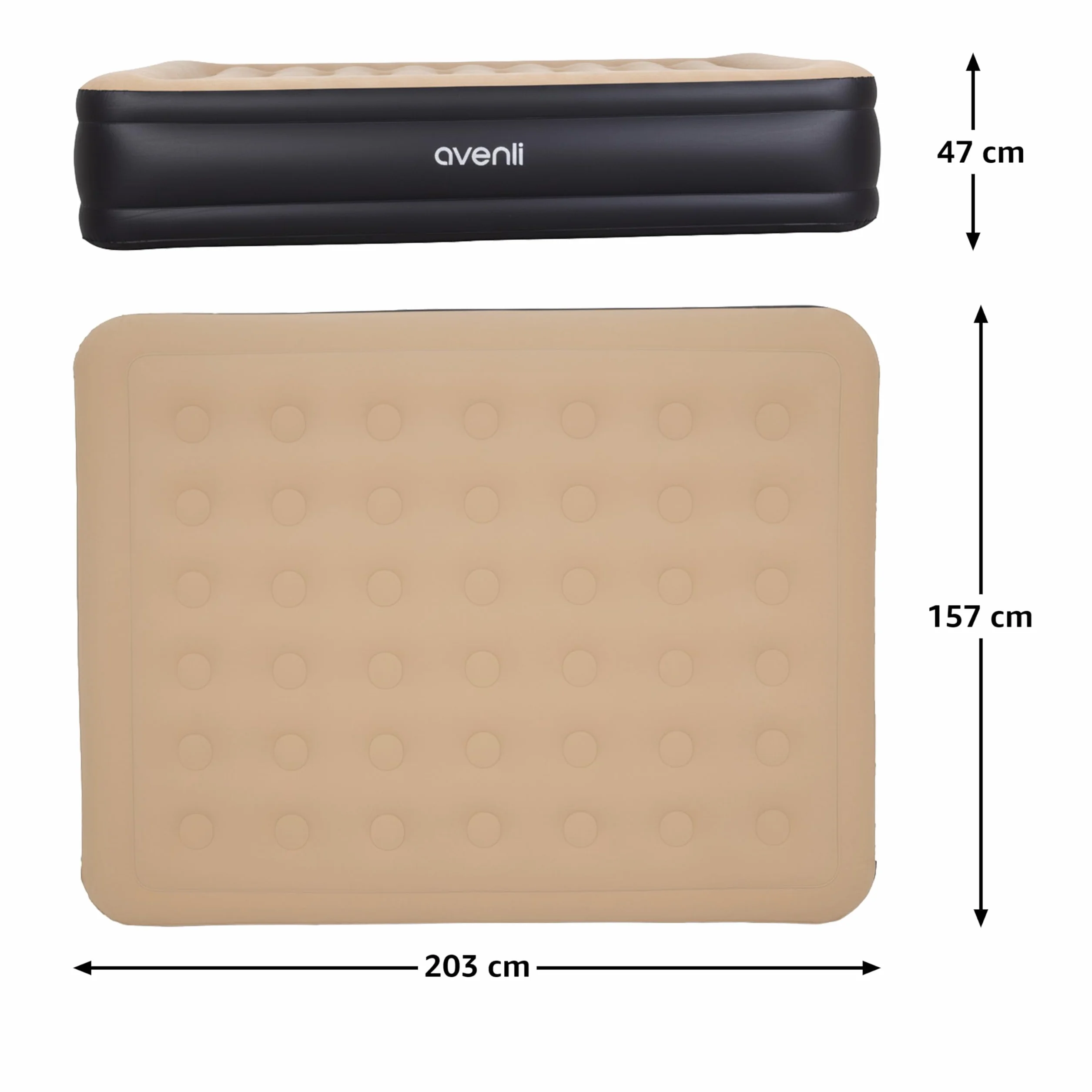 AVENLI Samopompujący Materac Powietrzny 203 x 157 x 47 cm – Nadmuchiwane Łóżko Gościnne z Wbudowaną Pompką – Materac Dmuchany 2 Osoby – Idealny do Domu, Kempingu i Podróży