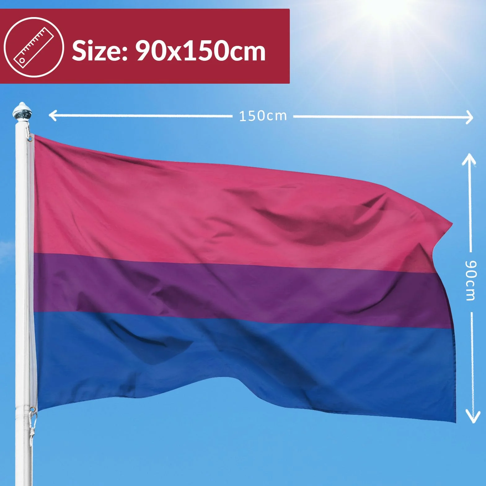 PHENO FLAGS Flaga Bi Pride - Biseksualizm flaga z mosiężnymi oczkami - 90 x 150 cm - odporne na warunki atmosferyczne flagi na maszt - 100% poliester