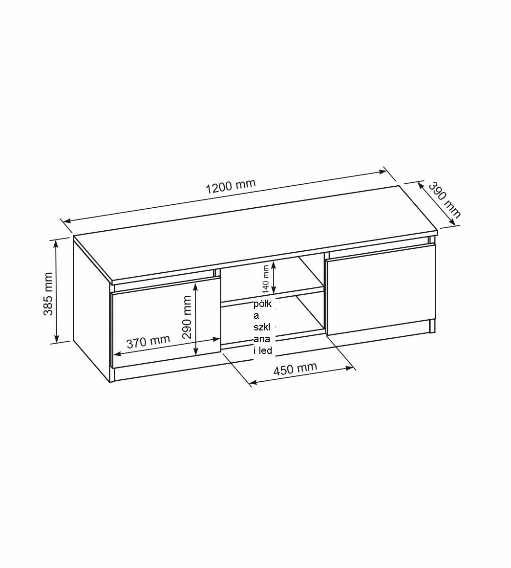 meble masztalerz Szafka RTV 120 cm - Czarny Mat - 2 x Drzwi - Szafka pod Telewizor - Wolnostojąca & Nowoczesna z Miejscem do Przechowywania - Stolik do Salonu - Czarna 120x38,5x39 cm