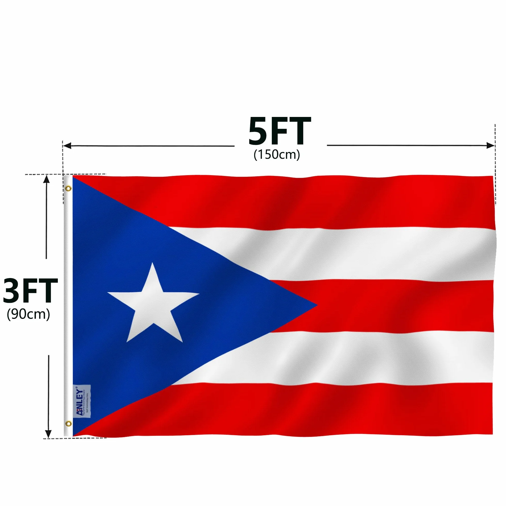 Anley Fly Breeze 3x5 stóp Flaga Puerto Rico - Żywy kolor i odporność na blaknięcie - Płócienny Nagłówek i podwójne szycie - Flagi narodowe Puerto Rico Poliester z mosiężnymi przelotkami 3 x 5 stóp