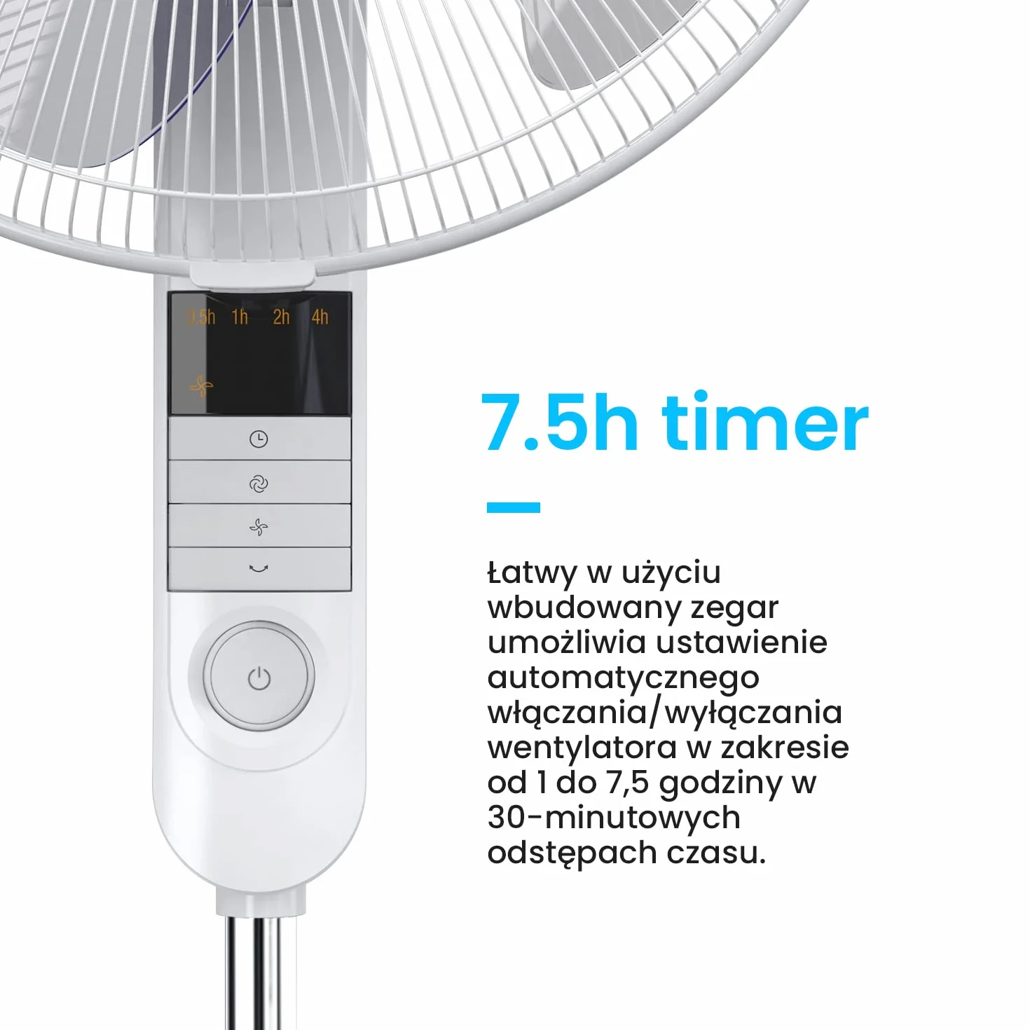 Pro Breeze Wentylator Stojący z Pilotem 40cm 55W Oscylacja 80° LED Cichy Biały