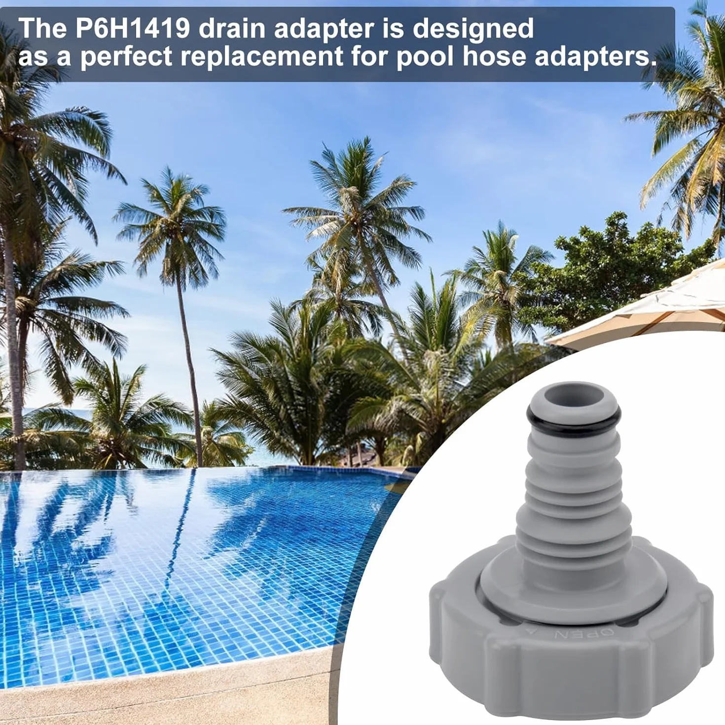 P6H1419 zawór spustowy Ø 32 mm – adapter do odprowadzania wody basenowej, adapter węża i adapter przyłączeniowy, zapasowy zawór spustowy do basenów, szary adapter do spuszczania wody