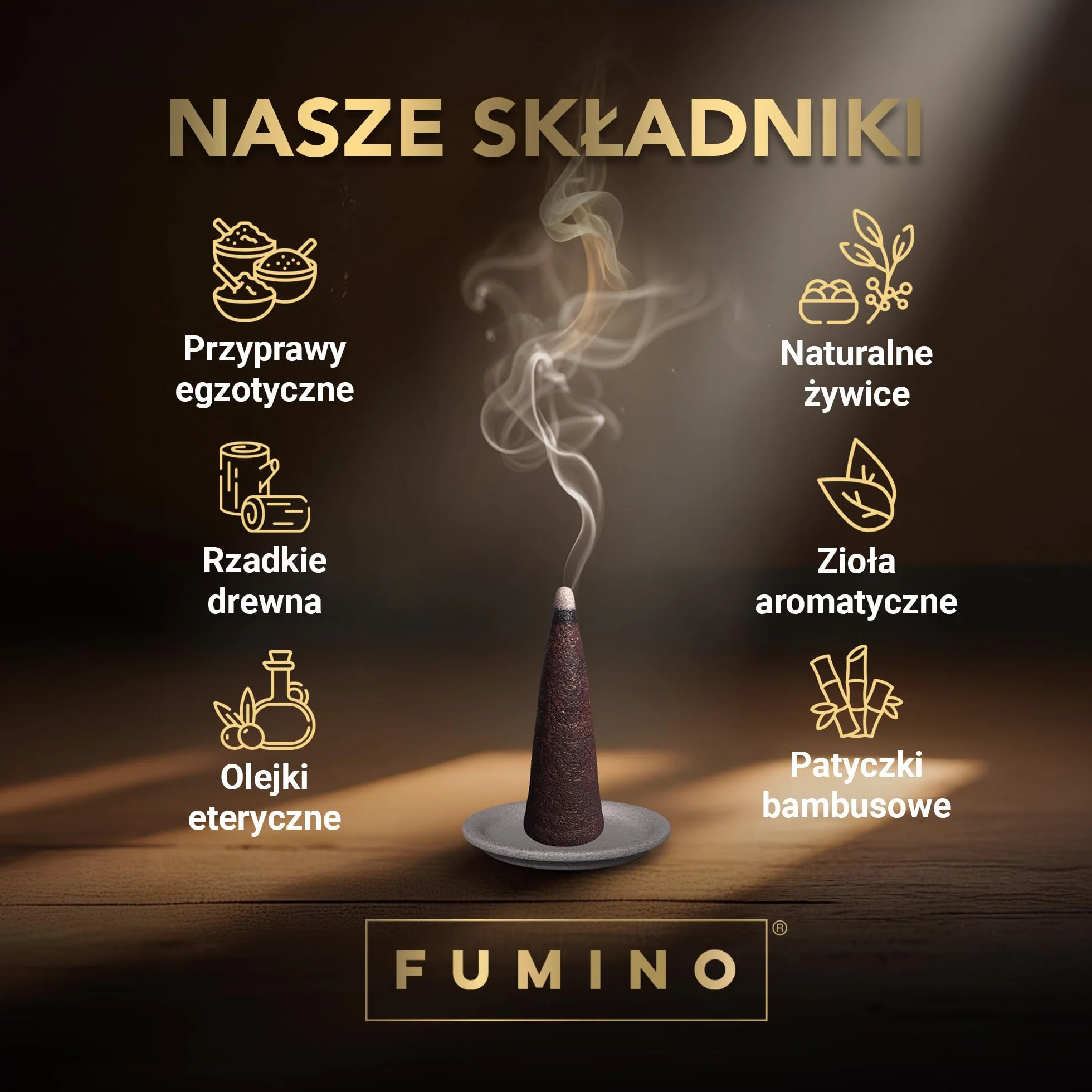 Fumino® Zapach Oudh – świeże kadzidełka stożkowe, 15 sztuk w opakowaniu, Masala Agarbatti Joss, zapach do relaksu i medytacji, dekoracja domu