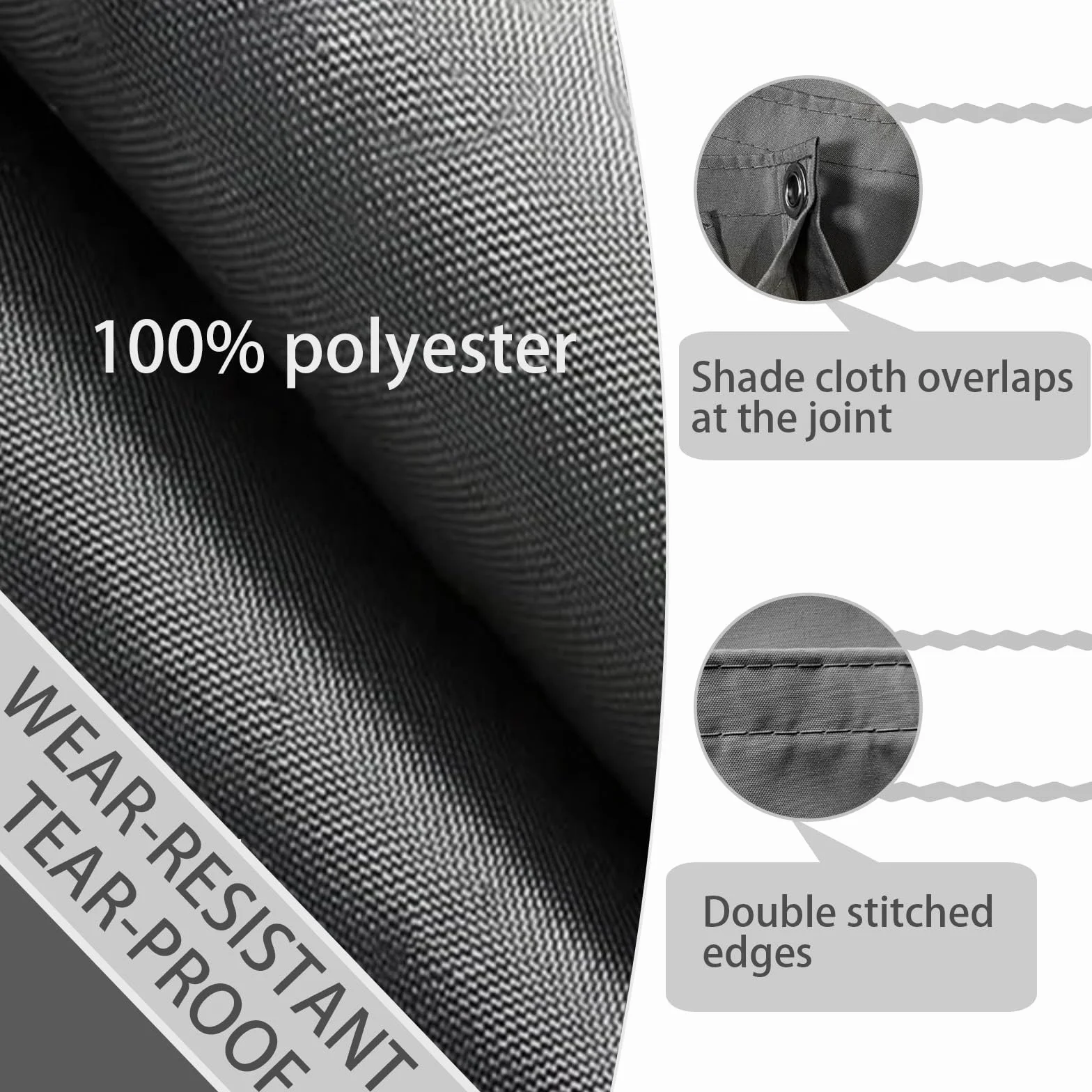 Rozwijany żagiel przeciwsłoneczny Wave z oczkami i liną, wodoodporny, prostokątny, z filtrem UV, odporny na rozdarcia, do użytku na zewnątrz-DarkGrey||250x300cm(98x118in)
