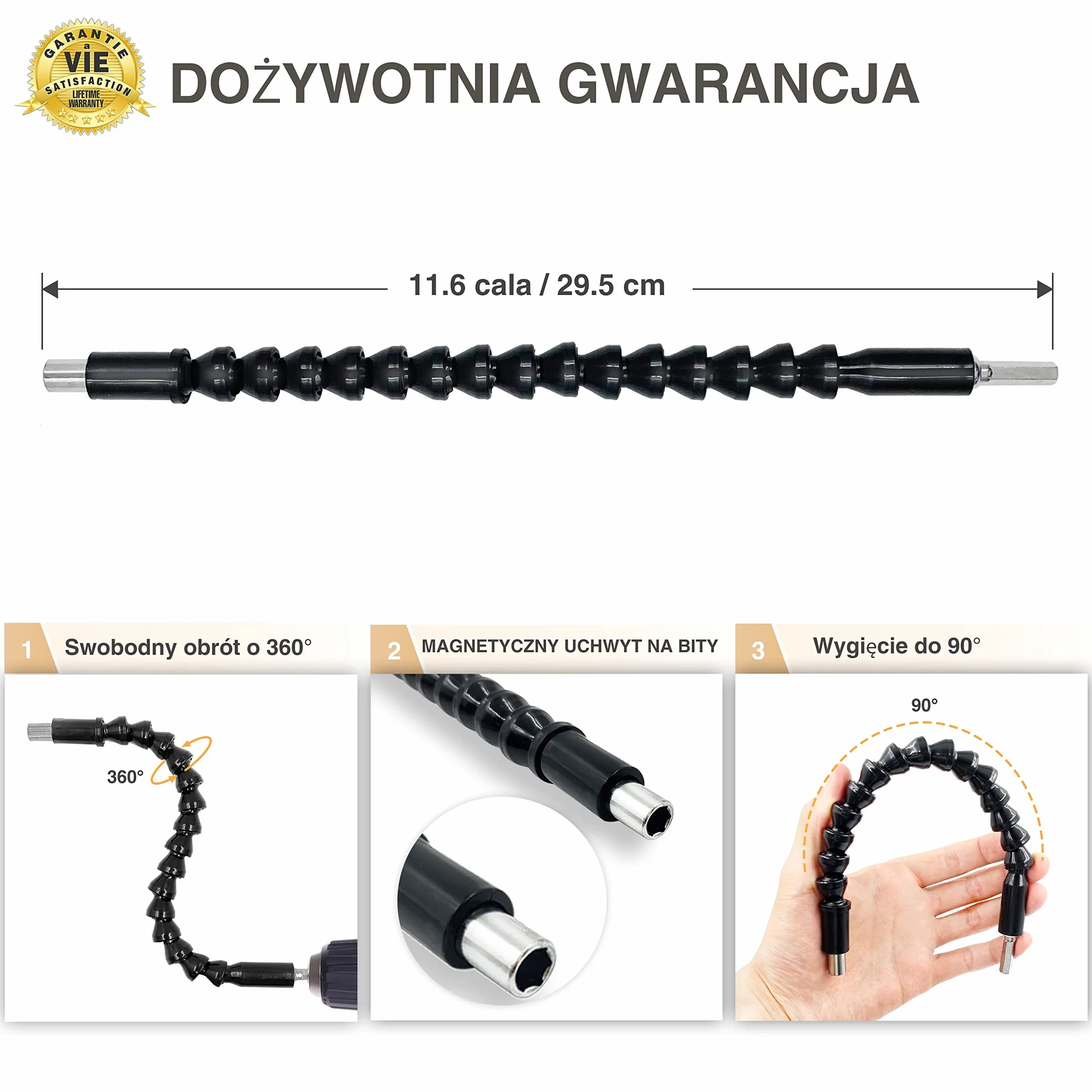 Elastyczna Przedłużka Wiertła - ✮DOŻYWOTNIA GWARANCJA✮ - 295 mm Długości, Końcówka 064 mm - Uniwersalne Przedłużenie do Wierteł Elektrycznych z Opcją Obrotu o 360°, Miękkie Etui