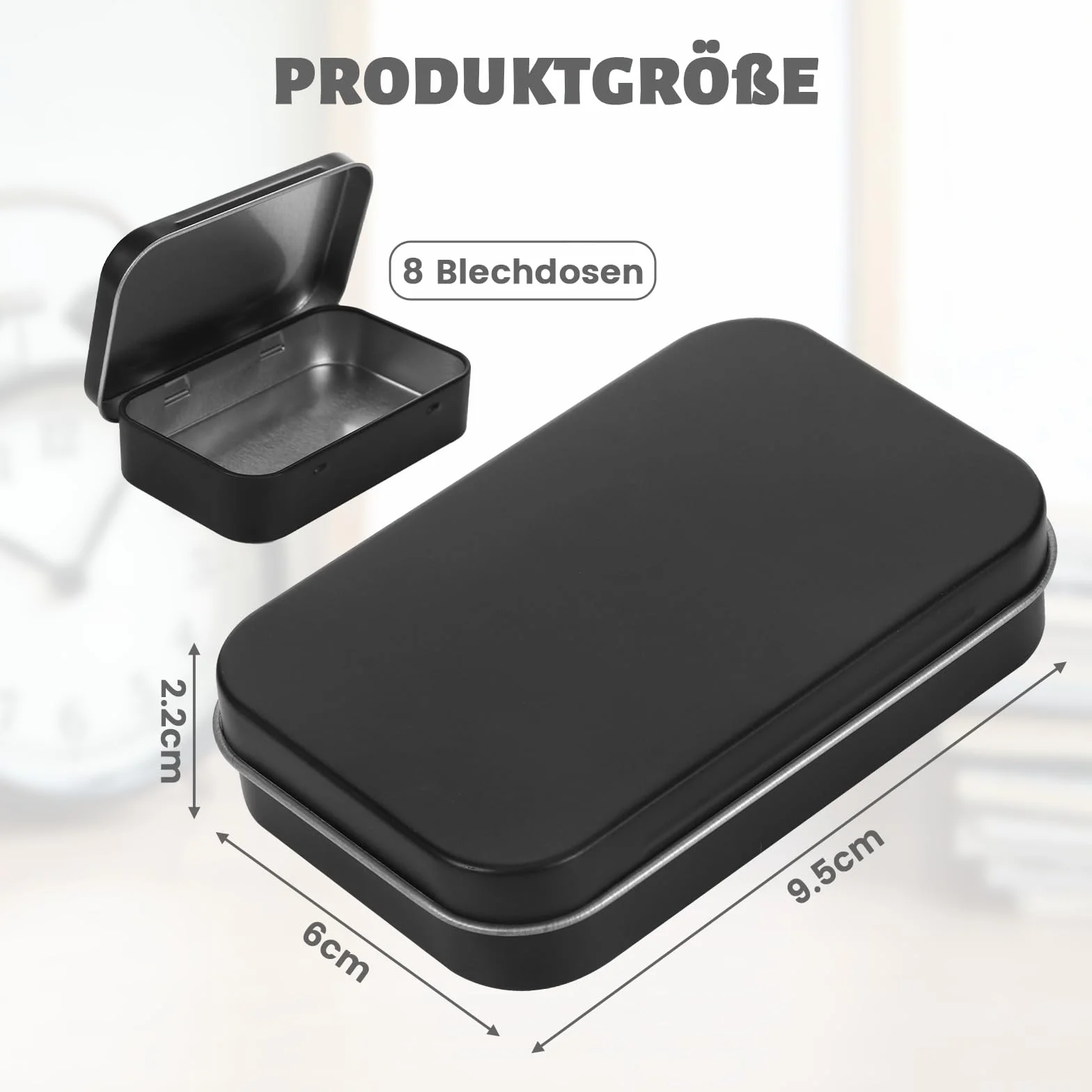 8 czarnych, małych metalowych puszek z pokrywką, metalowe pudełka, przenośne mini pudełka, pudełko do przechowywania rzeczy domowych i domowych rzeczy (9,6 x 6 x 2 cm)