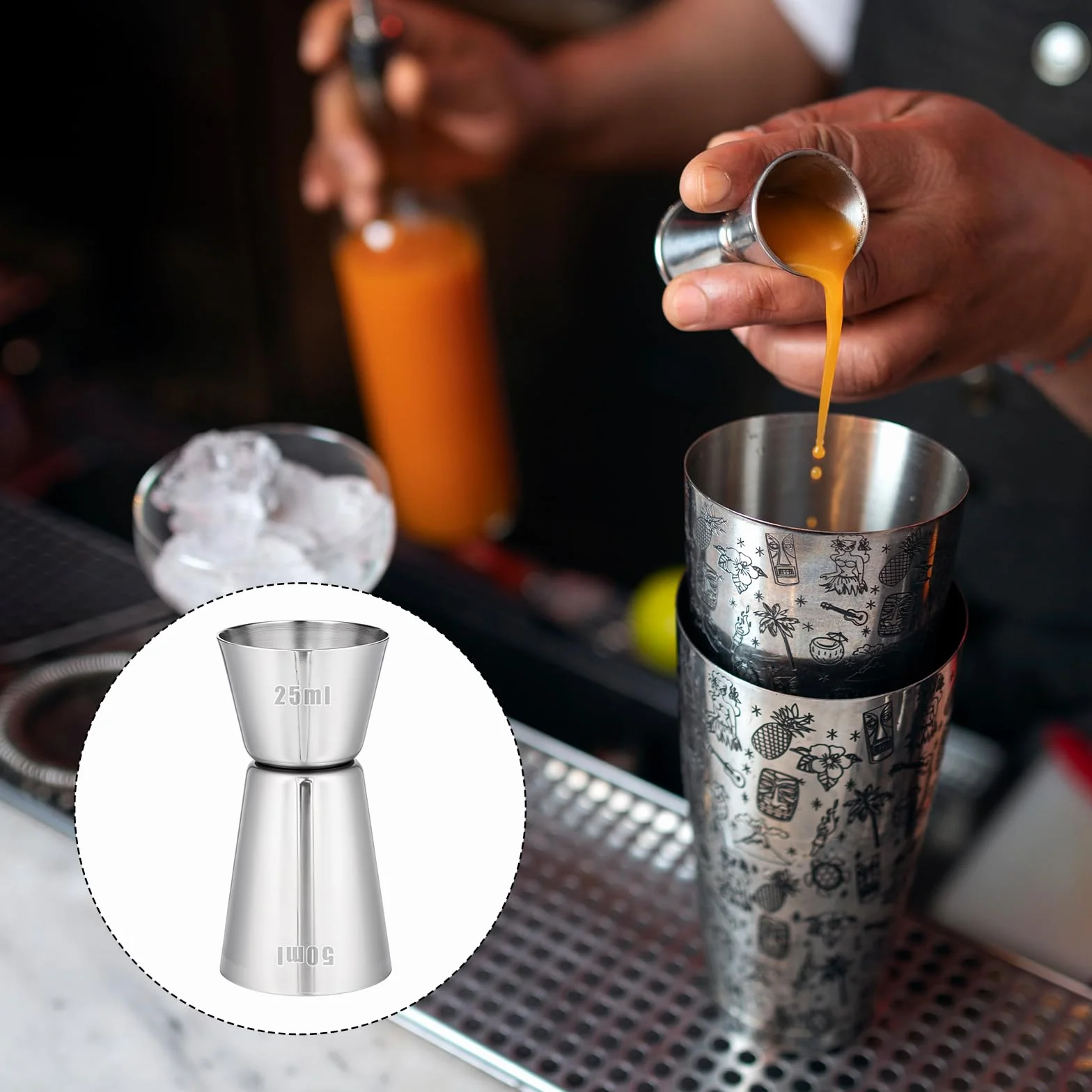 Giantree miarka spirytusowa stal nierdzewna 25/50 ml podwójna do whisky koktajli