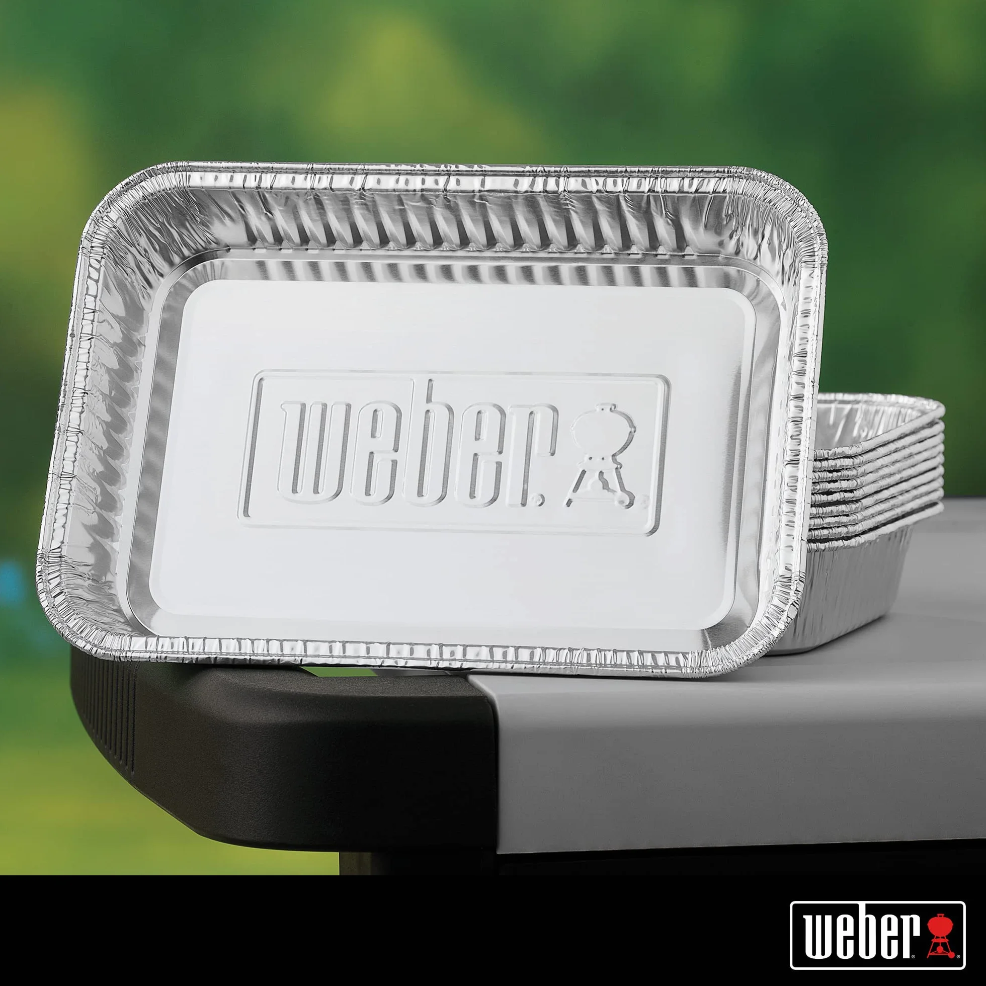 Aluminiowe tacki Weber, 6 sztuk, idealnie pasujące do Weber Q, Pulse, Lumin, Traveler, Genesis, Genesis II / LX 200 & 300 serii. Tacki na tłuszcz - Srebrne (6415)