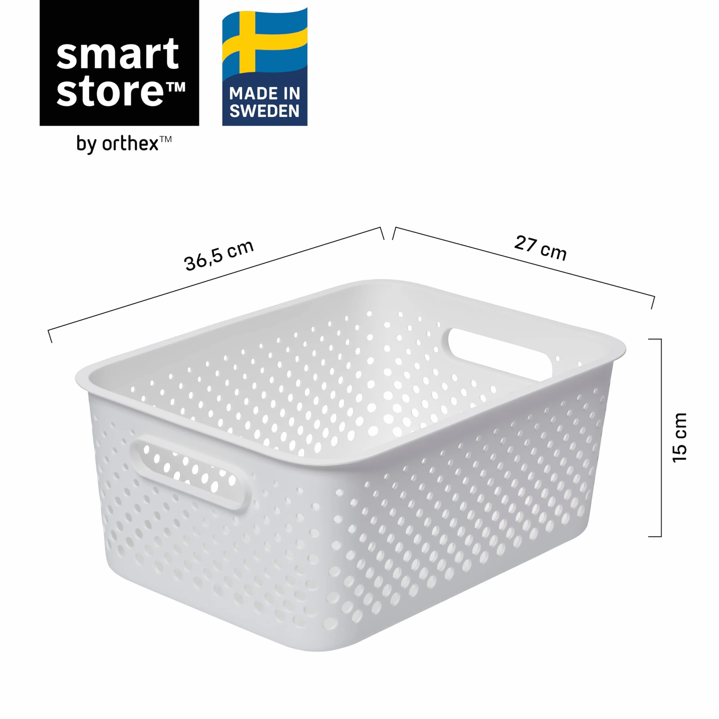 SmartStore Plastikowy kosz do przechowywania z uchwytami, średni 11,4 l, trwały, z recyklingu i zrównoważony, biały, organizer domowy na półki, do kuchni, łazienki + 10-letnia, kosz do