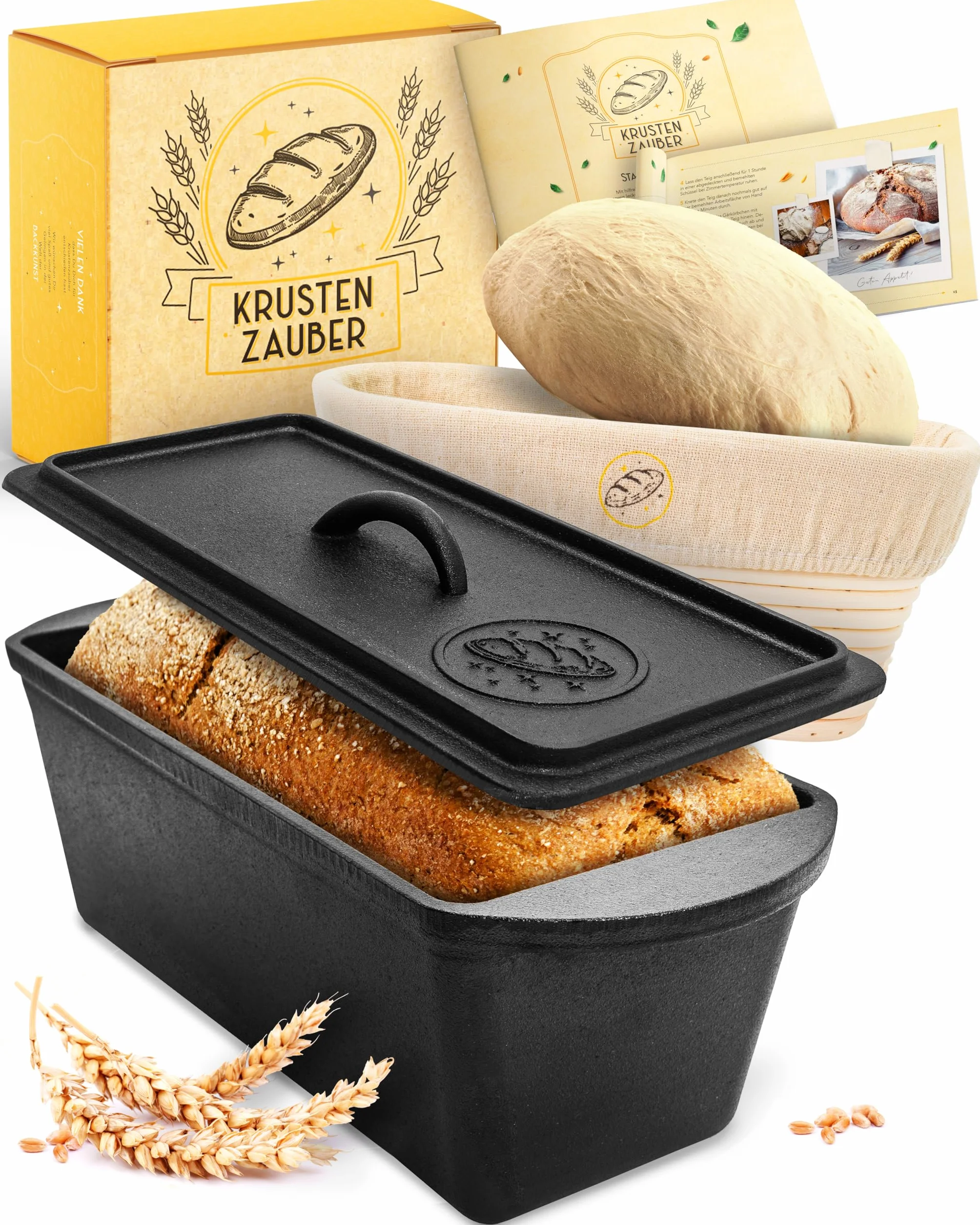 Forma do pieczenia chleba z żeliwa 28 cm z pokrywką i koszem do fermentacji
