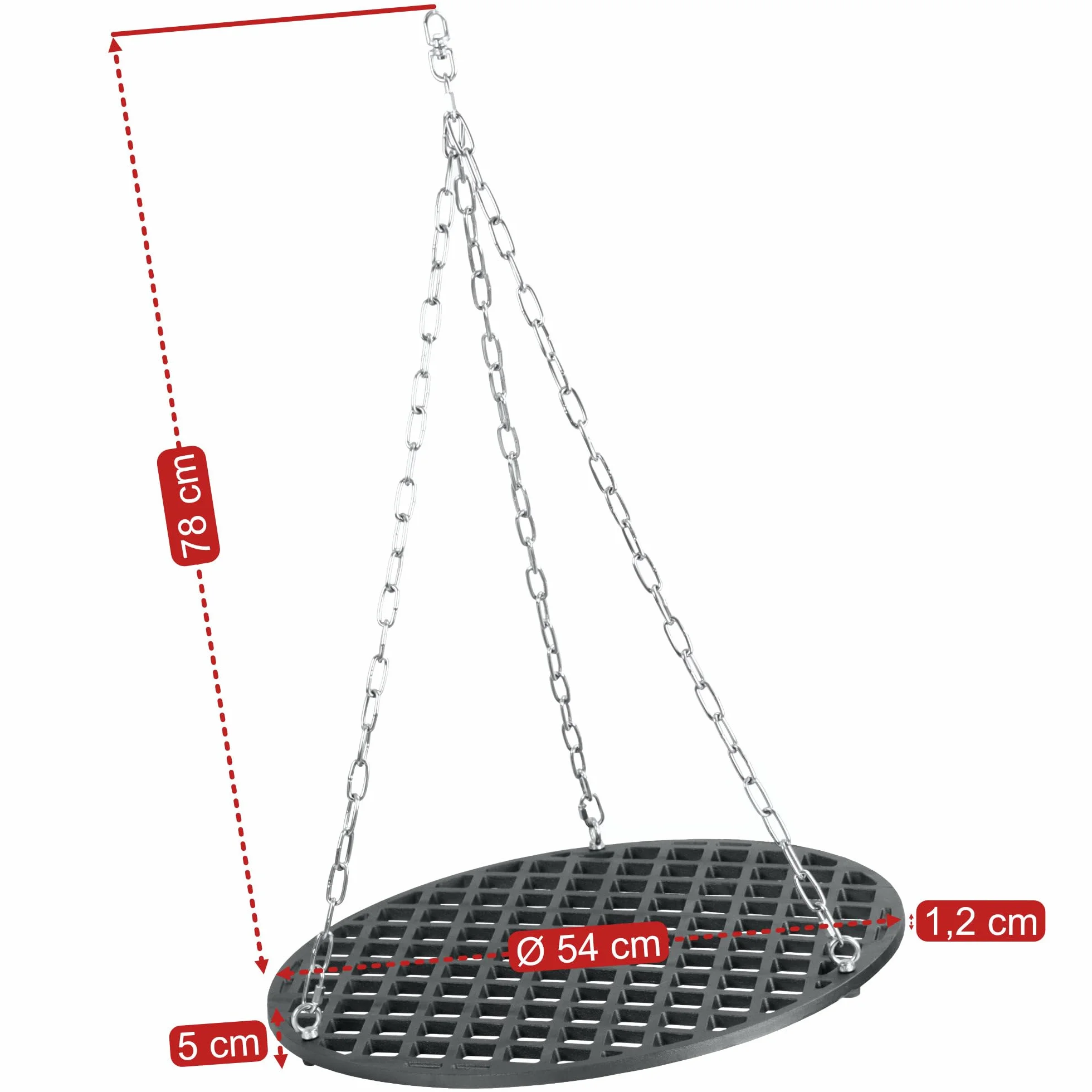 BBQ-Toro Żeliwny ruszt do grillowania, okrągły, Ø 54 cm, już wypalony, wstępnie wypalony, ruszt do użytku na zewnątrz, ruszt do grillowania z zawieszeniem linowym, wiszący ruszt do grilla obrotowego