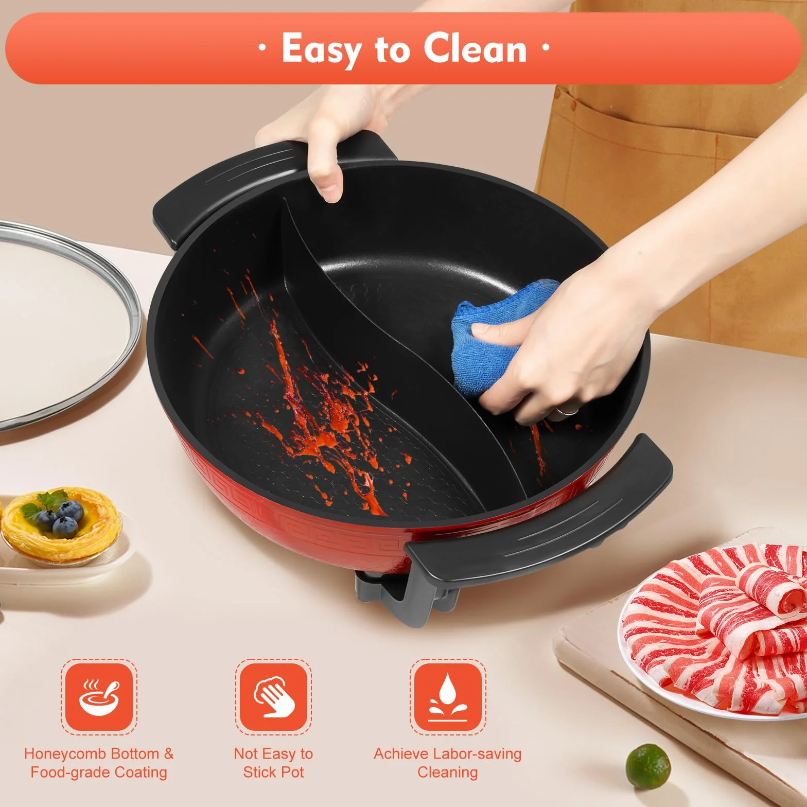 Elektryczny Garnek Hot Pot Twin 1300 W, 6 l, Yin Yang Hotpot, 2 Strony, Patelnia do Gotowania Stewpan, Płyta Kuchenna, Nieprzywierający
