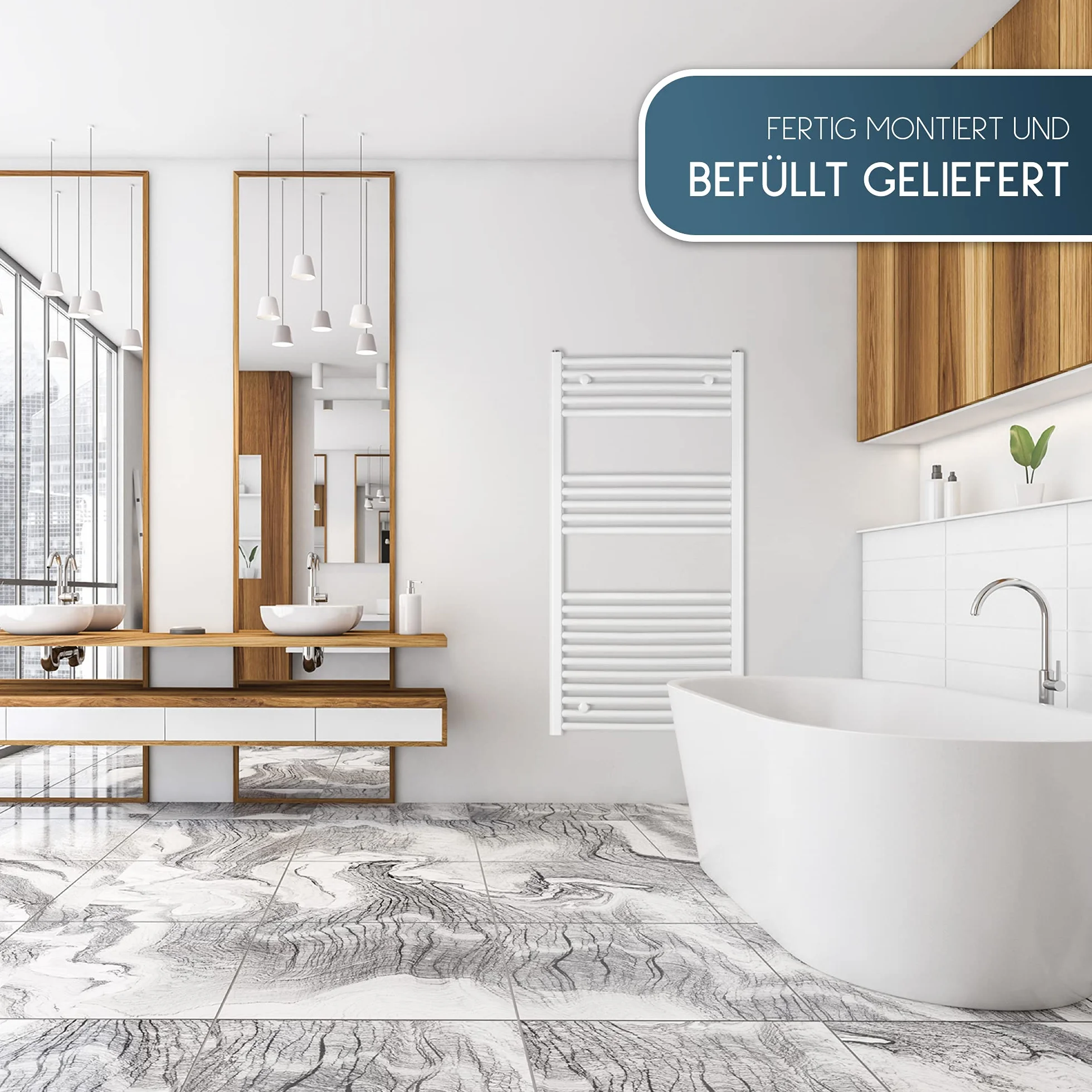 anapont Elektryczny grzejnik łazienkowy 1175 x 500 cm, biały, prosty – funkcja timera – grzejnik na ręczniki – wyprodukowano w Niemczech