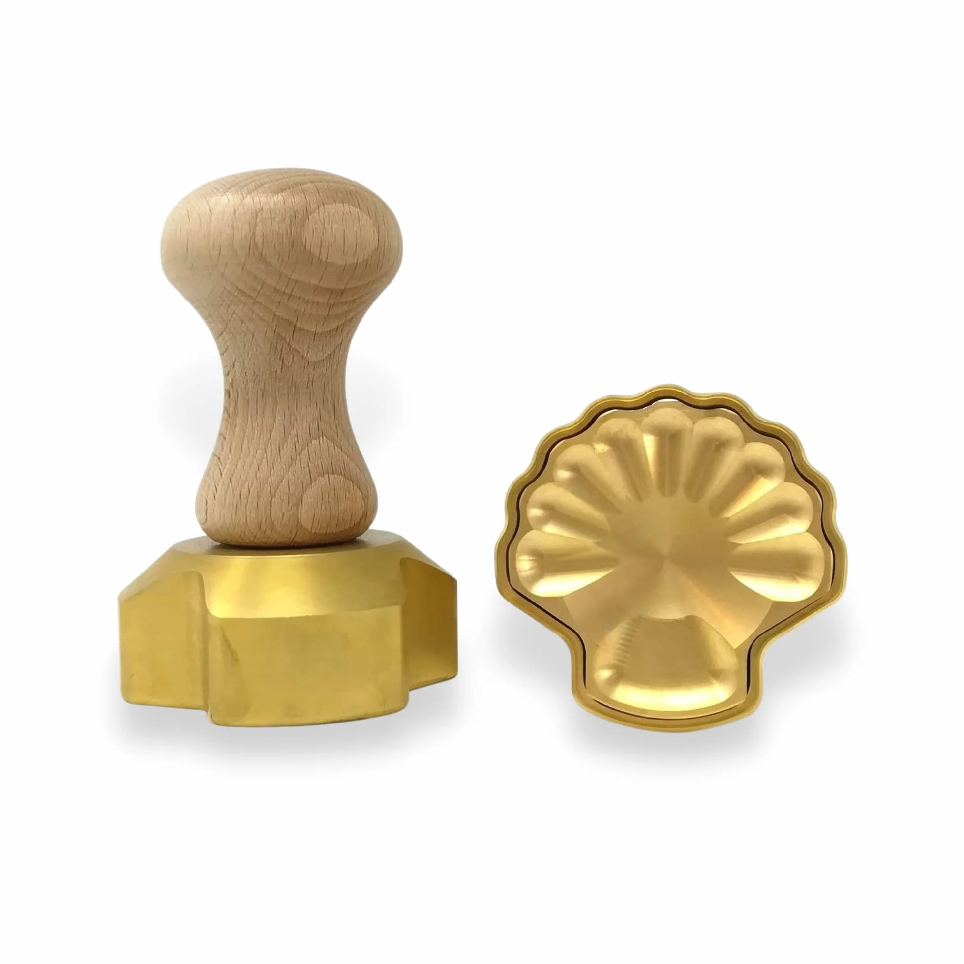 La Gondola Pieczęć Ravioli w kształcie muszli 65 mm włoskie narzędzie do makaronu mosiądz naturalne drewno foremki do wycinania tortelli