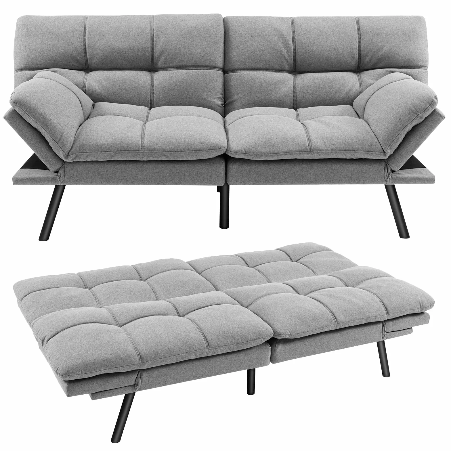 COSTWAY Składana sofa z funkcją spania, rozkładana sofa do spania z regulowanym oparciem, duża powierzchnia do leżenia 182 x 106,5 cm, do salonu, TH32548SDDE