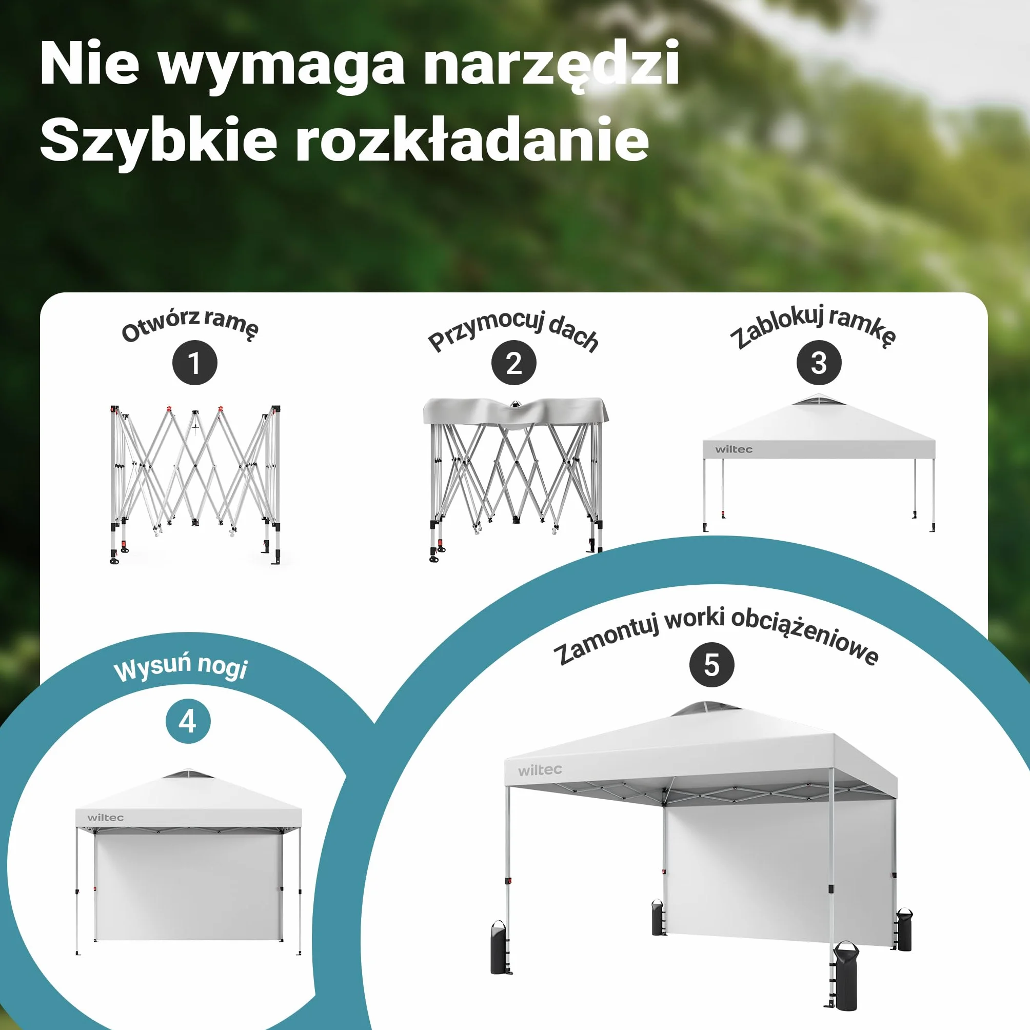 Wiltec Pop-up Pawilon imprezowy składany namiot ogrodowy handlowy ze ścianą biały 3x3m z kołami