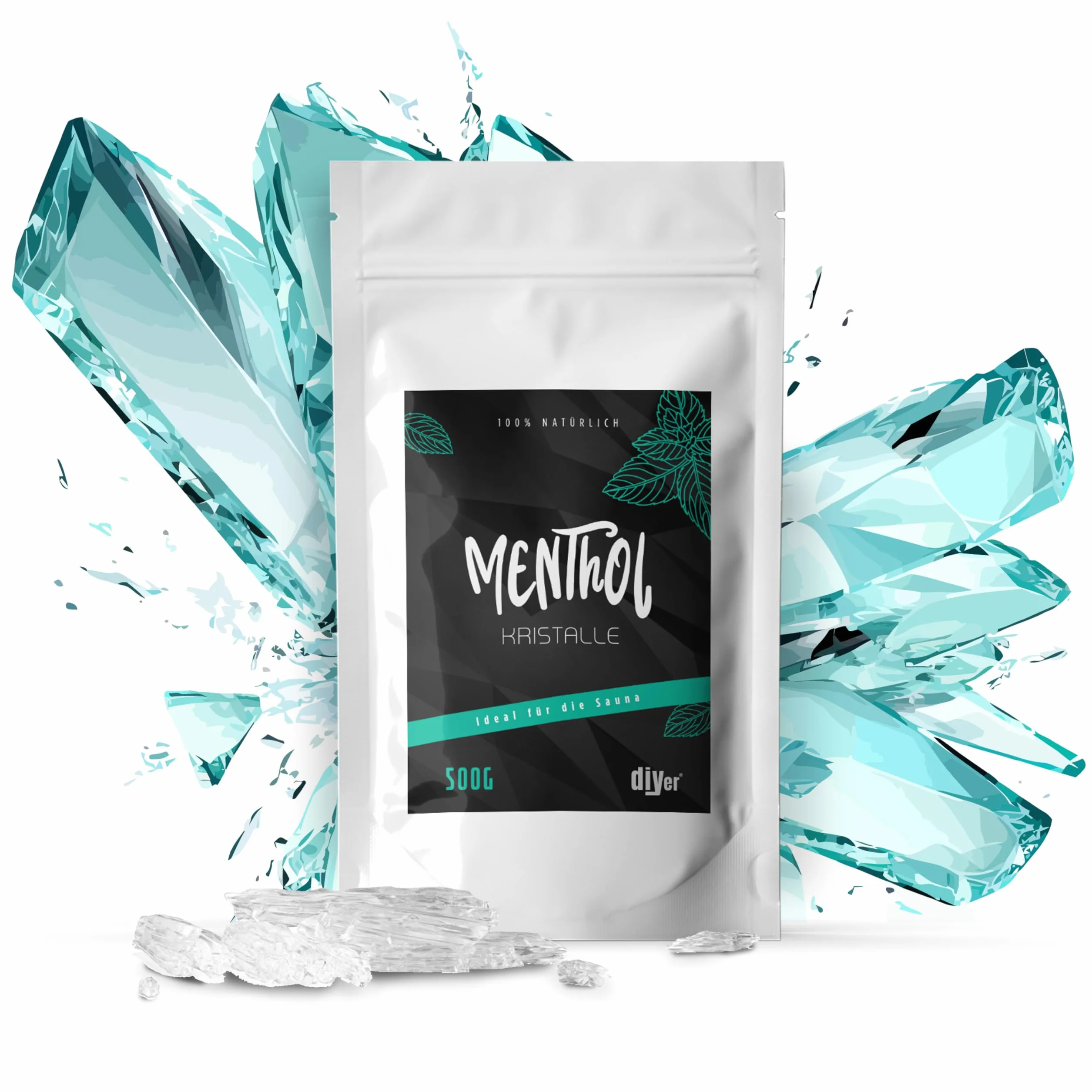 500g kryształków mentolowych w praktycznej torebce z suwakiem - certyfikowana jakość premium ze 100% czystego olejku miętowego - idealne jako napar do sauny - kryształki lodu