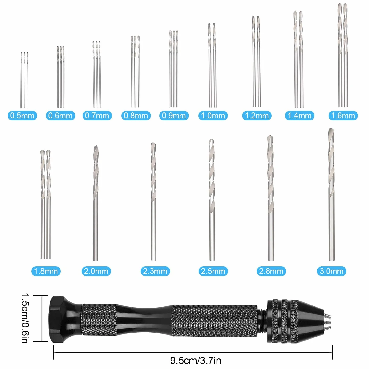 Linkstyle 31szt Mini Wiertarka Ręczna, 0,5-3,0mm Precyzyjne Mikro Spiralne Wiertła do Tworzenia Modeli Rękodzieła Rzeźby Drewna