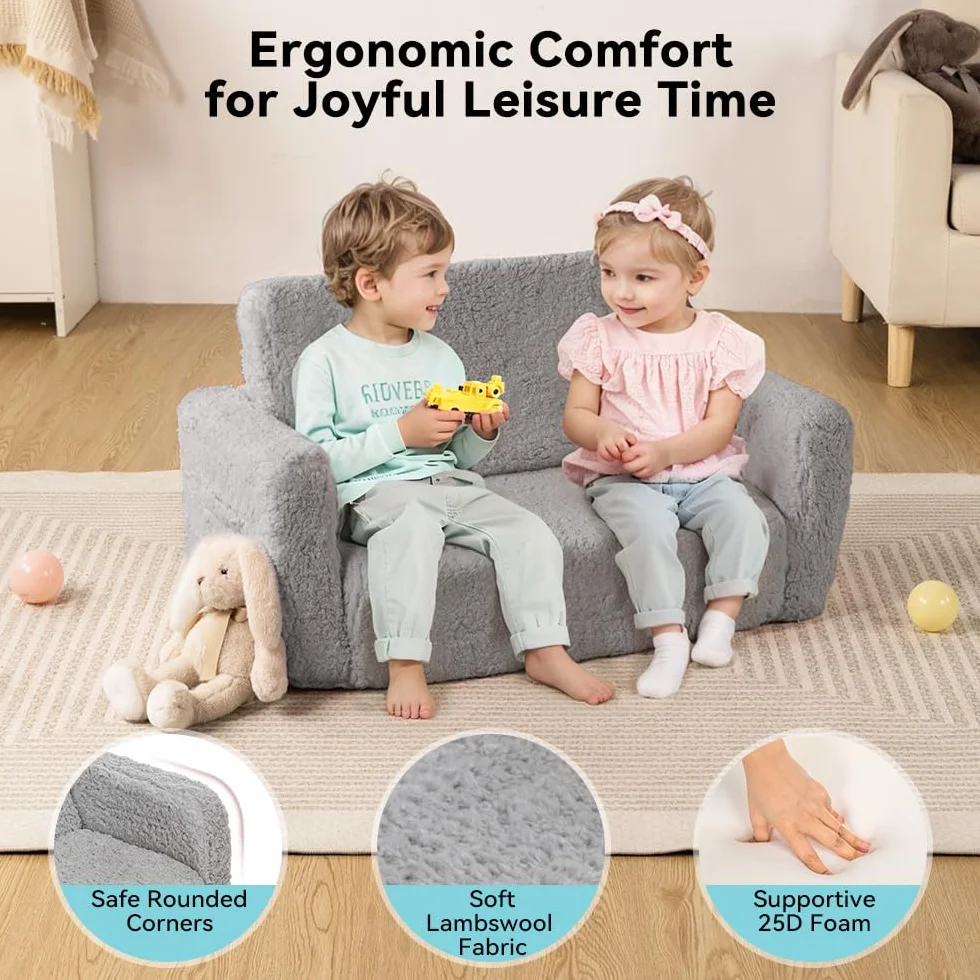 Sofa dla dzieci 2 w 1, bardzo szerokie krzesło dla malucha z bocznymi kieszeniami i zdejmowanym pokrowcem, rozkładane fotele dziecięce dla dziewcząt i chłopców (szary)