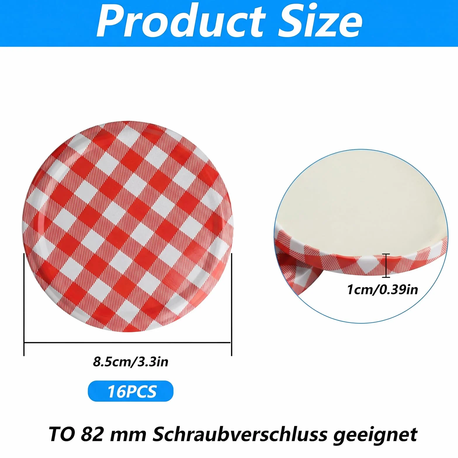 16 sztuk zakręcanych pokrywek do słoików na przetwory, 82 mm, wymienne pokrywki do słoików na przetwory (230/350/435/565 ml) (16, czerwone)