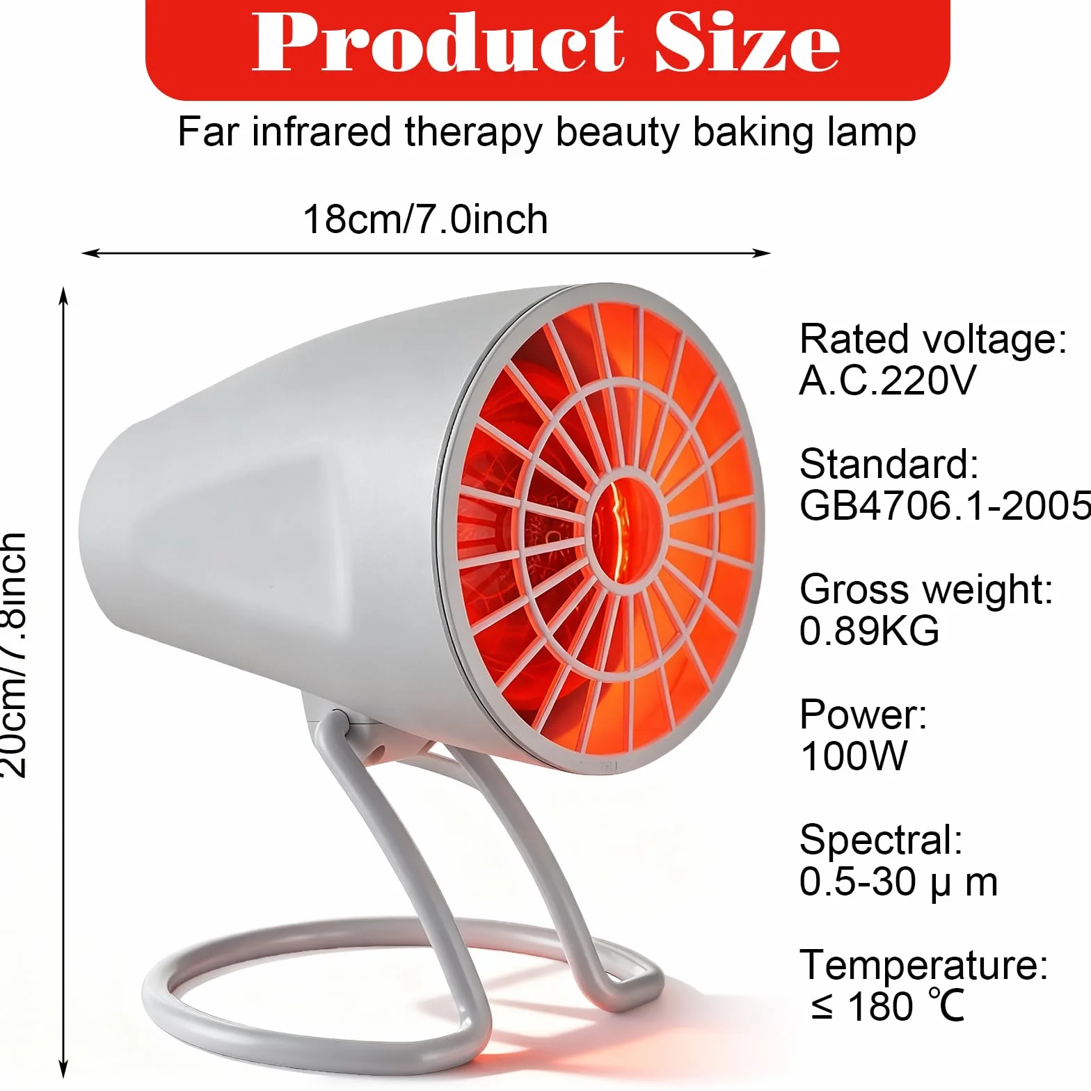 GBKDQQ Lampa na podczerwień 150 W z timerem i regulacją temperatury, lampa na podczerwień do domu, regulowany kąt dla relaksującego zmęczenia mięśni (biała)
