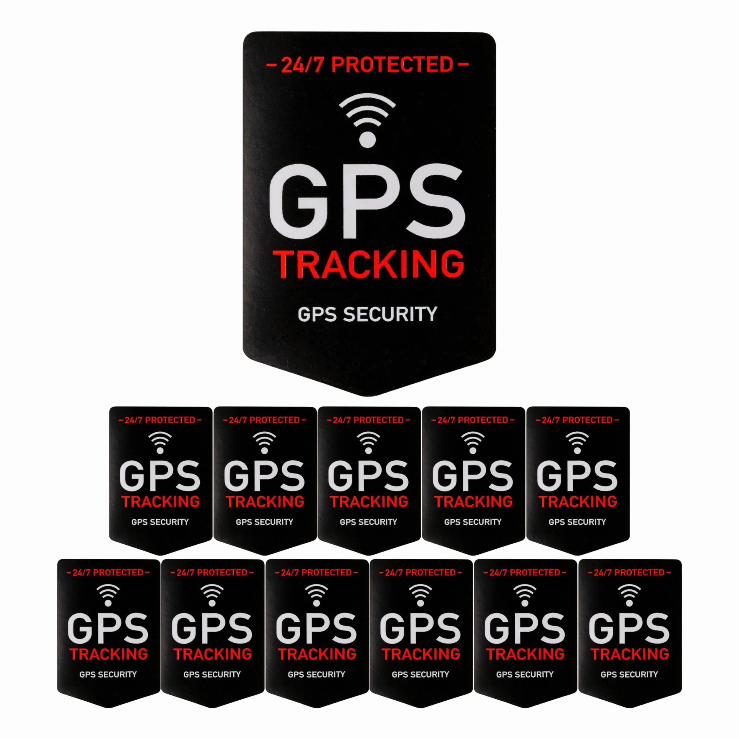Zestaw Naklejek "GPS TRACKING", 12 Szt, 5 x 3,5 cm, Folia Samoprzylepna, Klej Zewnętrzny, Ostrzegawcza do Użytku Wewnątrz i na Zewnątrz, Antykradzieżowa, Alarmowa GPS