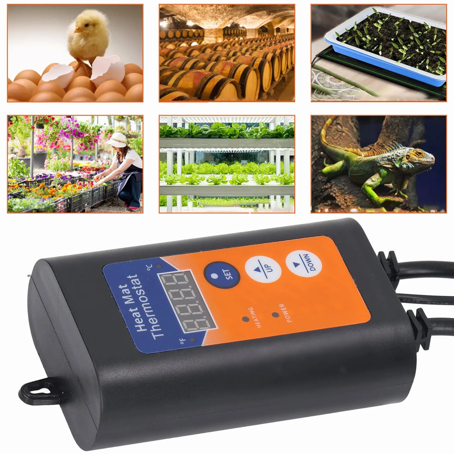 Cyfrowy termostat maty grzewczej, LED 1000W Fahrenheita Celsjusza Cyfrowy regulator temperatury przełączany mata ciepła sadzonki do kiełkowania nasion(#2)