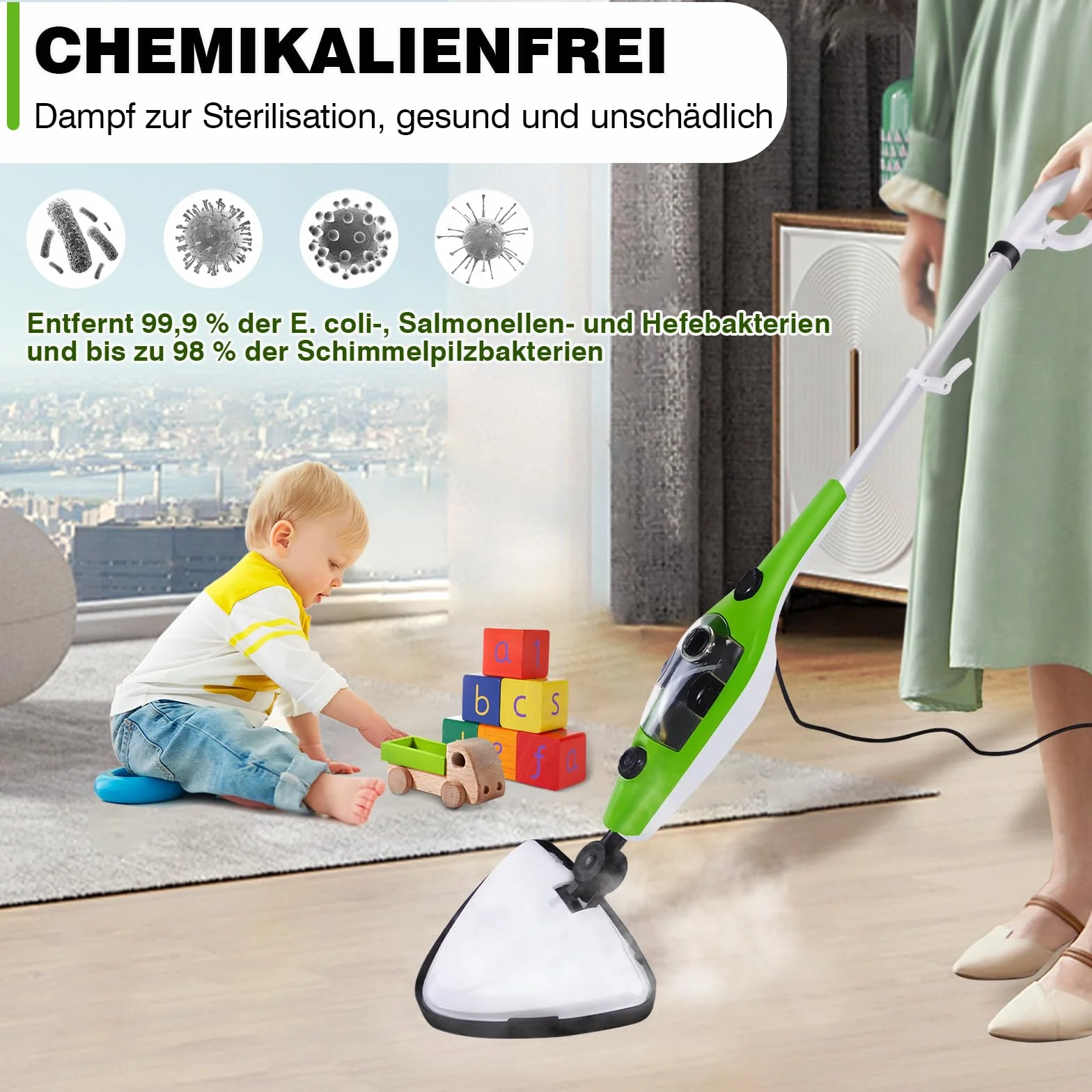 Mop parowy 1300 W 10 w 1 z kablem 3,5 m i 10 akcesoriami