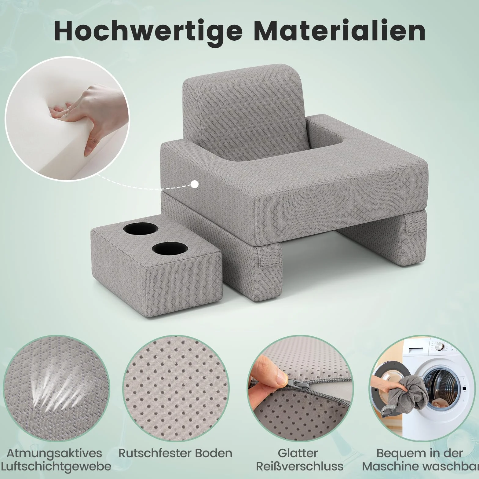 COSTWAY Poduszka do czytania na łóżko i sofę, poduszka na książki z uchwytem na napoje, ergonomiczna poduszka pod plecy z poszewką nadającą się do prania, poduszka na kolanach, swobodnie łączony
