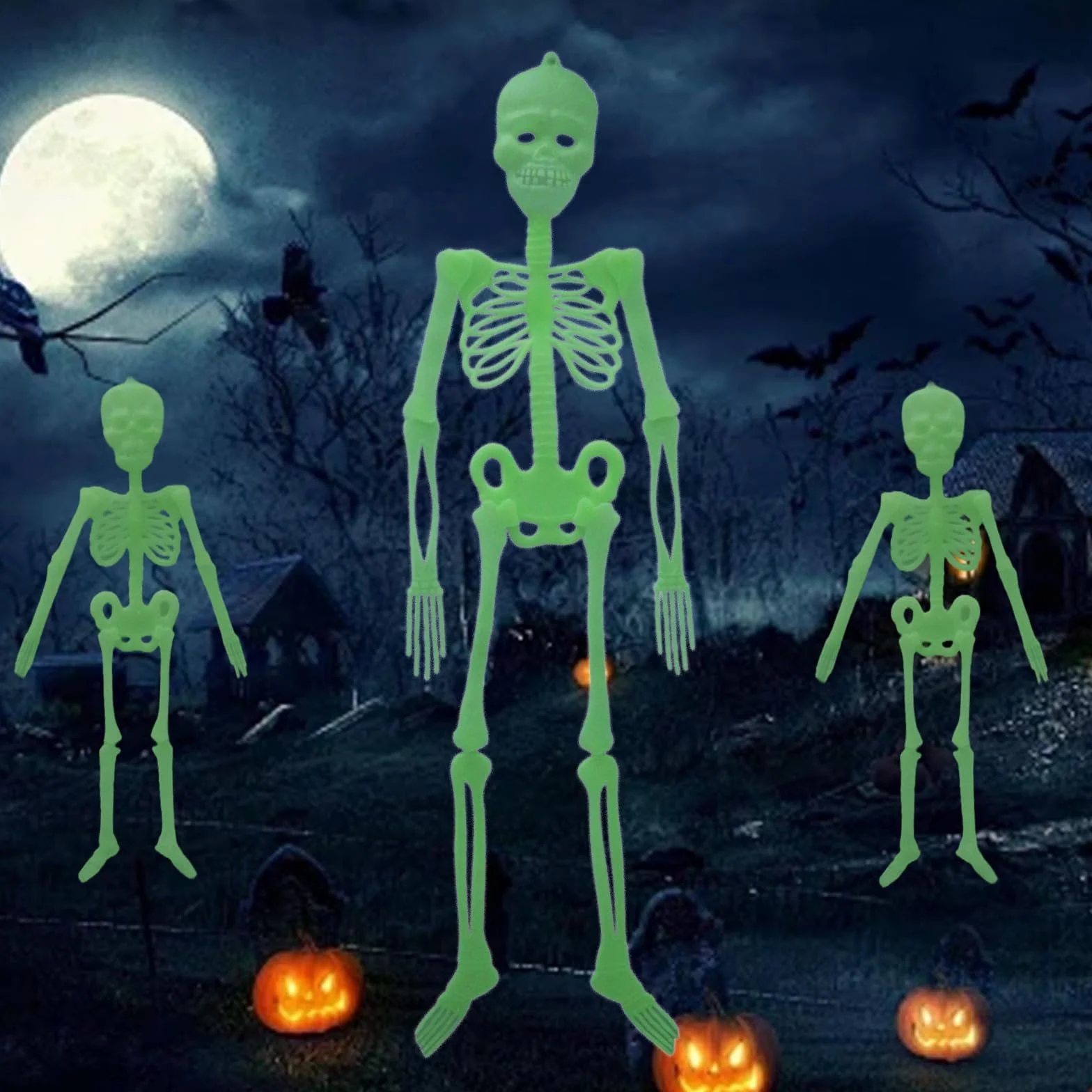 3 sztuki dekoracja na Halloween, świecący szkielet, realistyczne ludzkie szkielety, 3D, straszna dekoracja na Halloween, do ogrodu, straszna impreza tematyczna w pomieszczeniach