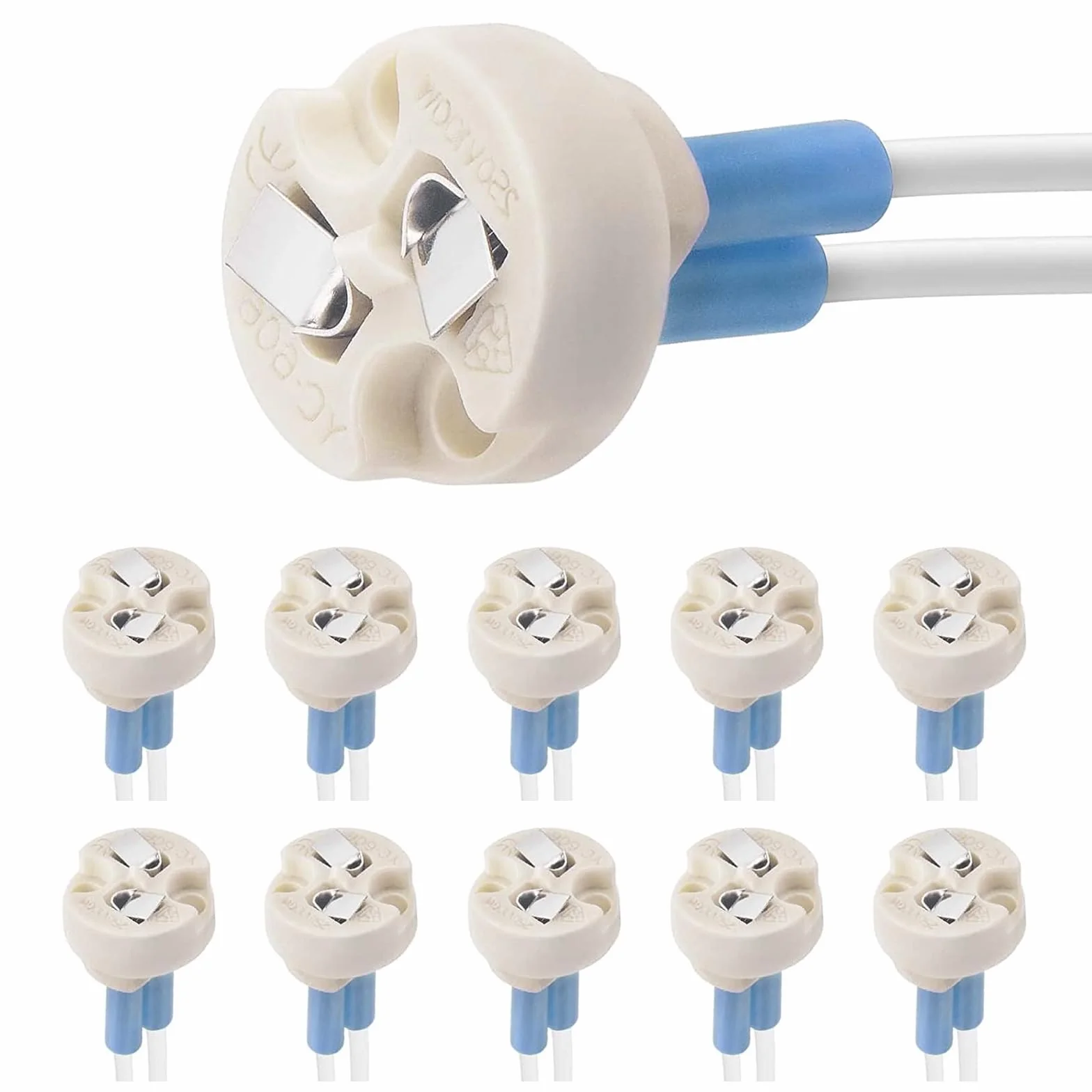 Butyeak MR16 MR11 oprawka żarówki, 10 sztuk, podstawa ceramiczna, bi-pin, biała, 250 V, 100 W