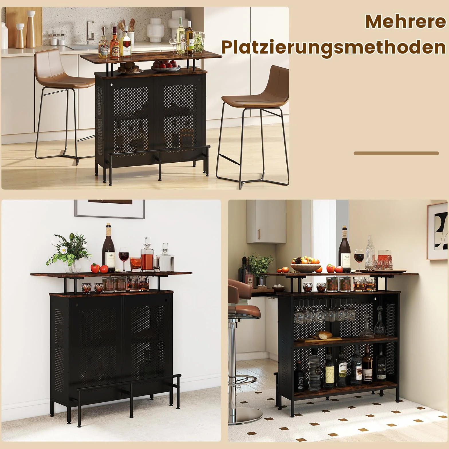 COSTWAY Stół barowy do kuchni, blat kuchenny z miejscem do przechowywania i podnóżkiem, blat z metalową ramą, regulowane nóżki, 120 x 50 x 106,5 cm, czarny, prostokątny