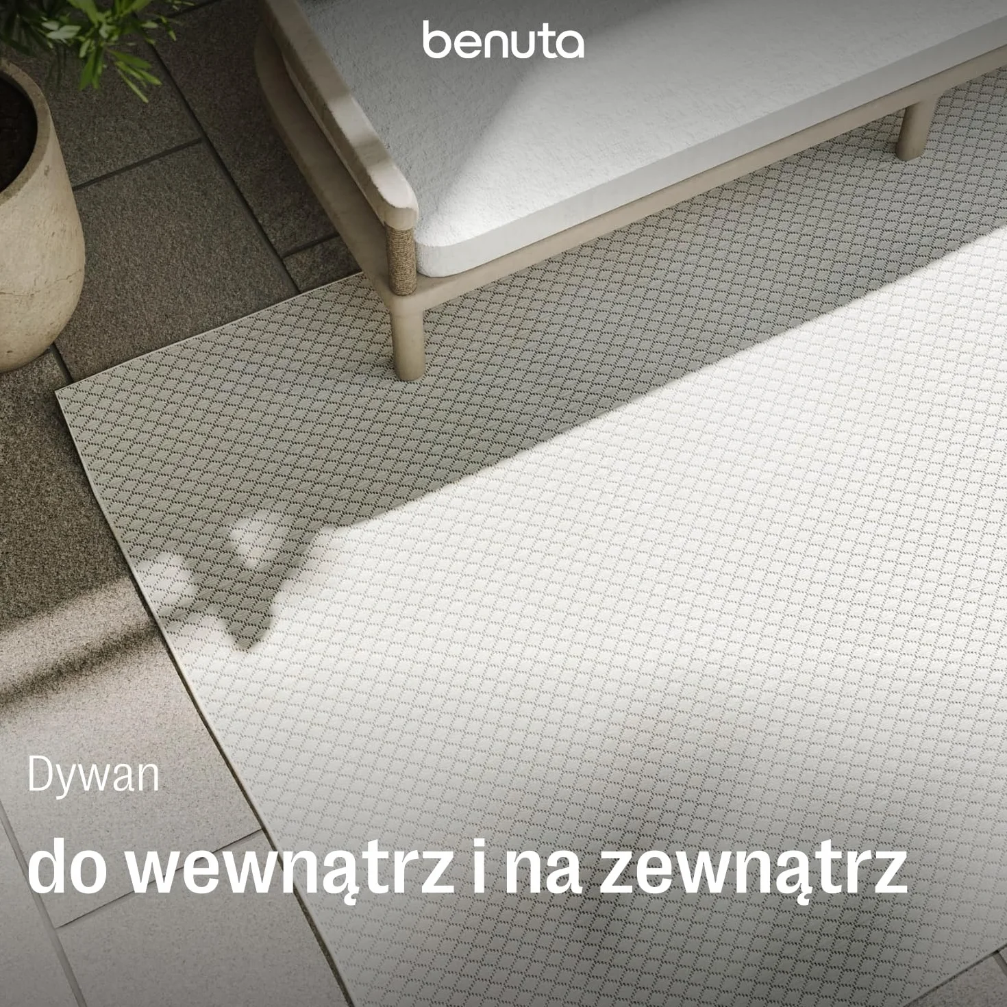 benuta Basic Dywan In & Outdoor Lou - Biały 160x230 cm - Wodoodporny UV - Wielofunkcyjny balkon, taras, ogród - Kuchnia, salon - Trwały łatwy