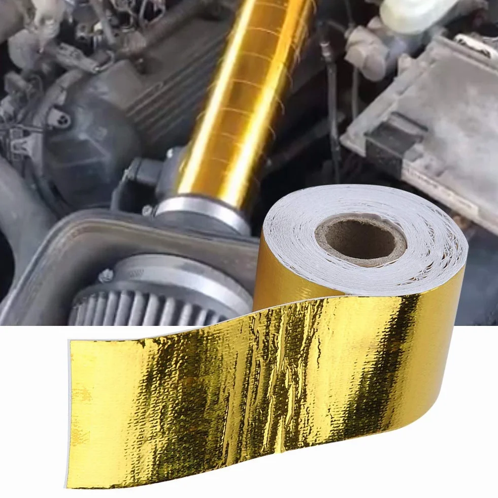 Taśma Osłony Termicznej Samoprzylepna, Taśma Aluminiowa Samoprzylepna 1 Rolka Samoprzylepna Folia Aluminiowa ze Złotego Samochodu Odblaskowa Taśma do Owijania Osłony Termicznej(Golden 10M*5Cm)