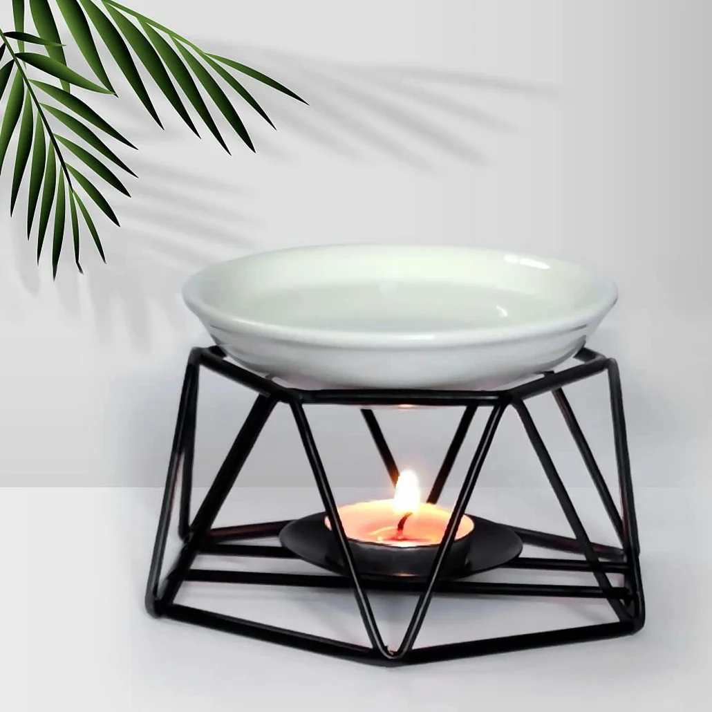Stylowa, romantyczna ceramiczna lampa zapachowa, dyfuzor zapachów, Tealight Candle Holder Oil Burner-czarny