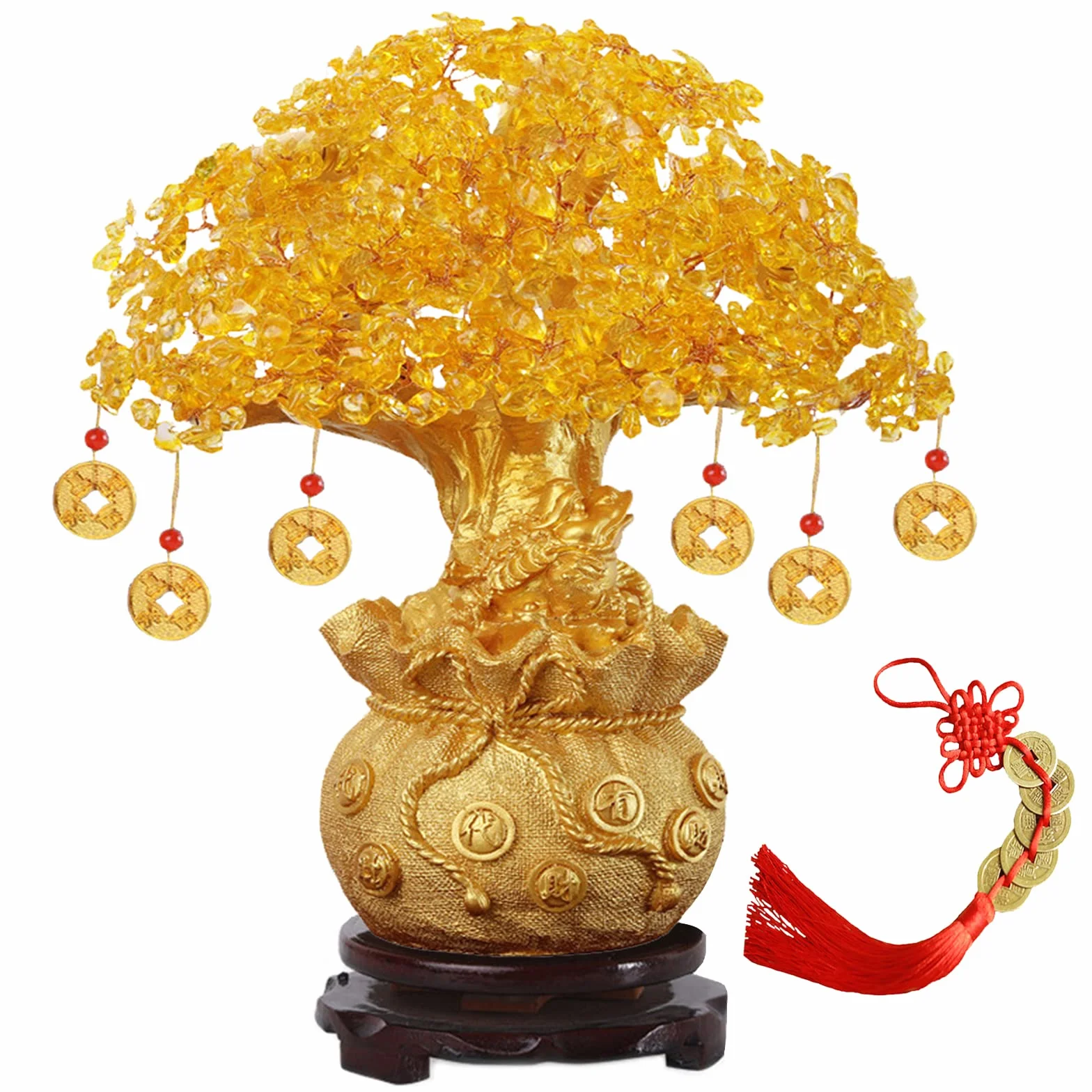 Drzewko na pieniądze Feng Shui Bonsai, złote drzewo szczęścia, drzewo na pieniądze Feng Shui, do domu, biura, jako dekoracja sklepu
