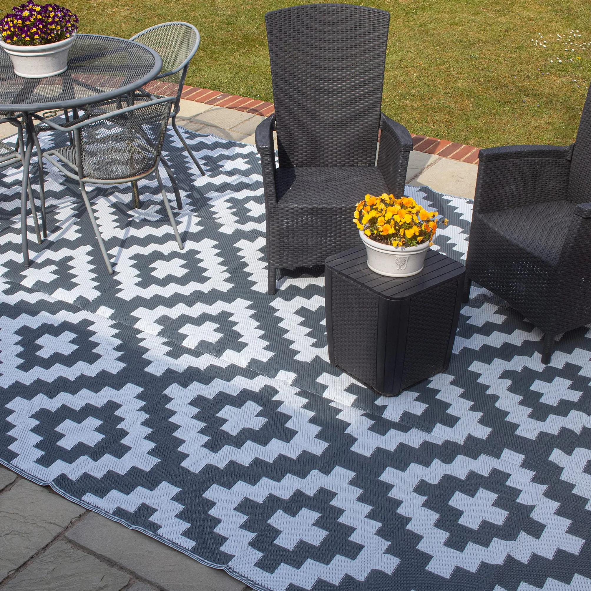 Valiant geometryczny dywan na patio i taras na zewnątrz - 2,7 m x 1,8 m, szary
