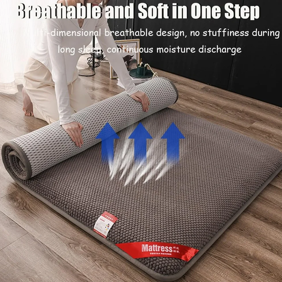 Japoński Materac Futonowy 2024 Zima - Szeroki Krawędź Pogrubiony Ciepły Różowy Aksamit Składany Tatami Mat Przenośny do Akademika (Gray, 150x200cm/59x79inch)