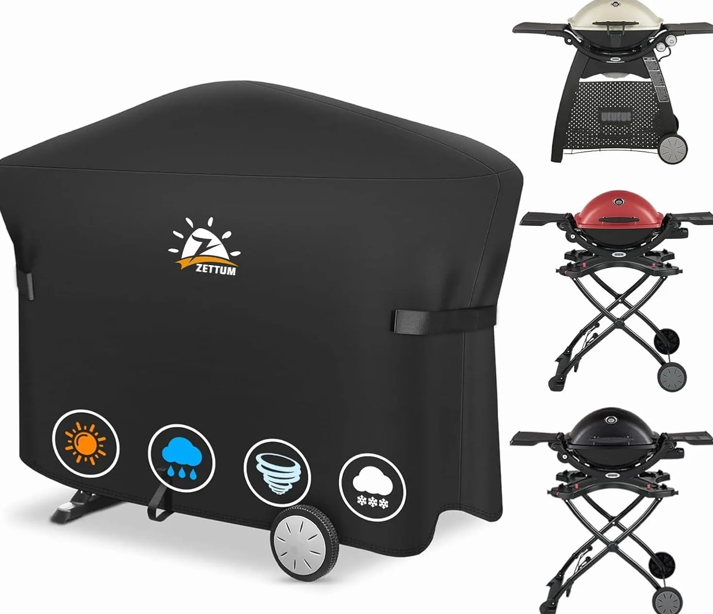 Zettum Pokrowiec na grill Weber Q2000/3000 Series, pokrowiec na grill 7112, wytrzymały i wodoodporny, pokrowiec poliuretanowy do Weber Q3200, 3000, 320, 300 i innych (dł. 144 x szer. 57 x wys. 99 cm)
