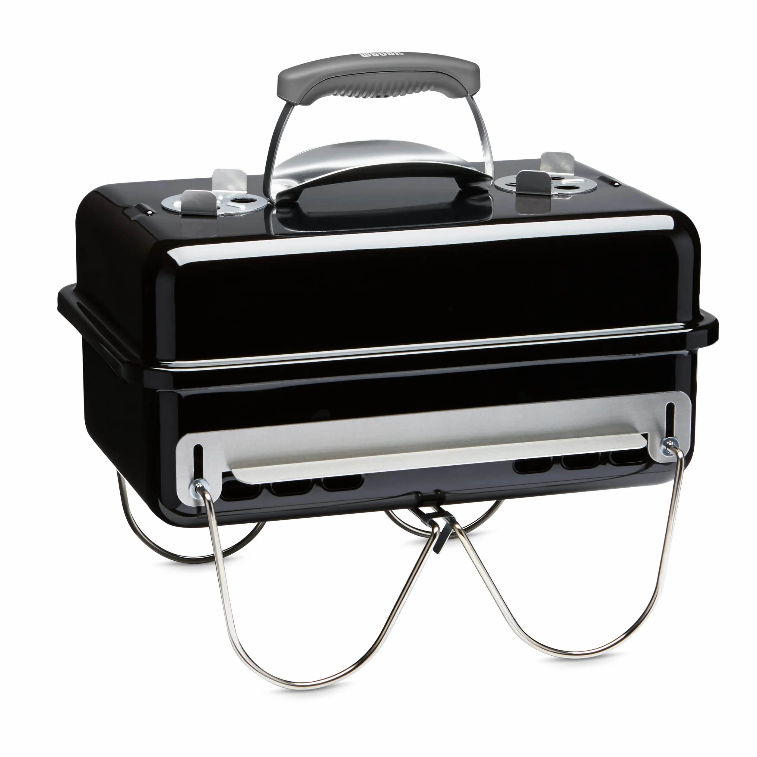 Weber Go-Anywhere Grill węglowy, powierzchnia grilla 42 x 26 cm, lekki przenośny grill BBQ, grill z emaliowaną misą i pokrywą, składane nóżki - Czarny (1131004)