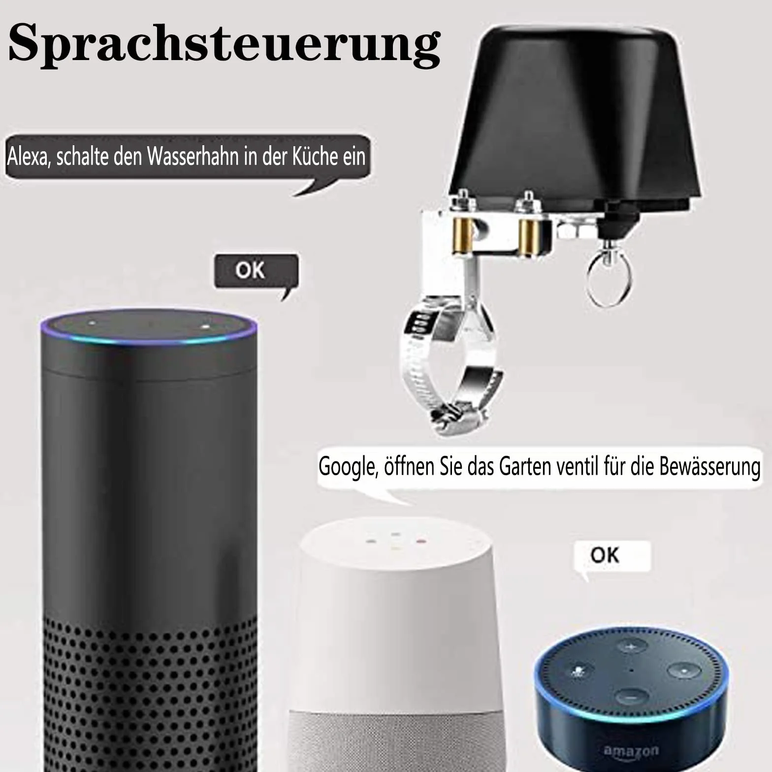 UseeLink Inteligentny zawór wodny, sterowanie zaworem Wi-Fi, sterowanie nawadnianiem, zawór odcinający wodę, bezprzewodowy zawór Smart, kompatybilny z Alexa i Google, nie wymaga koncentratora