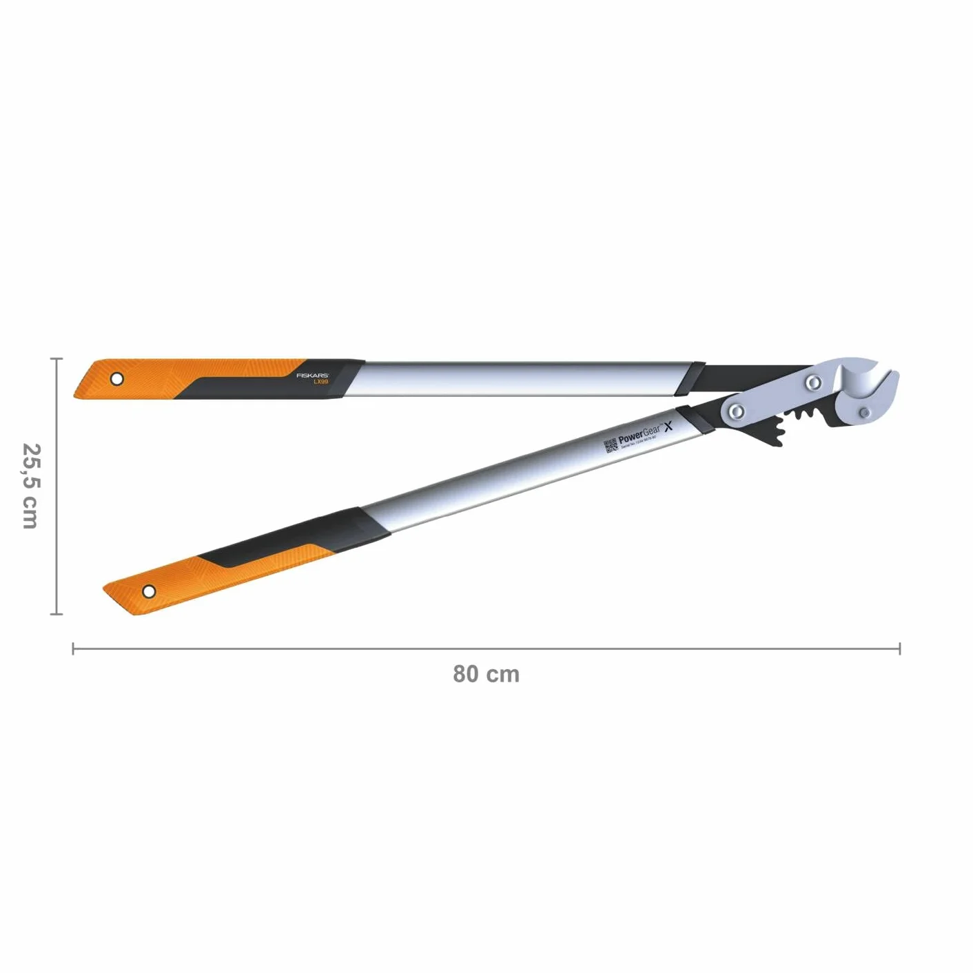 Fiskars Sekator dźwigniowy, kowadełkowy PowerGearX do suchego i twardego drewna, Powłoka nieprzywierająca, Hartowana stal, Długość: 80 cm, Czarny/ pomarańczowy, LX99-L, 1020189