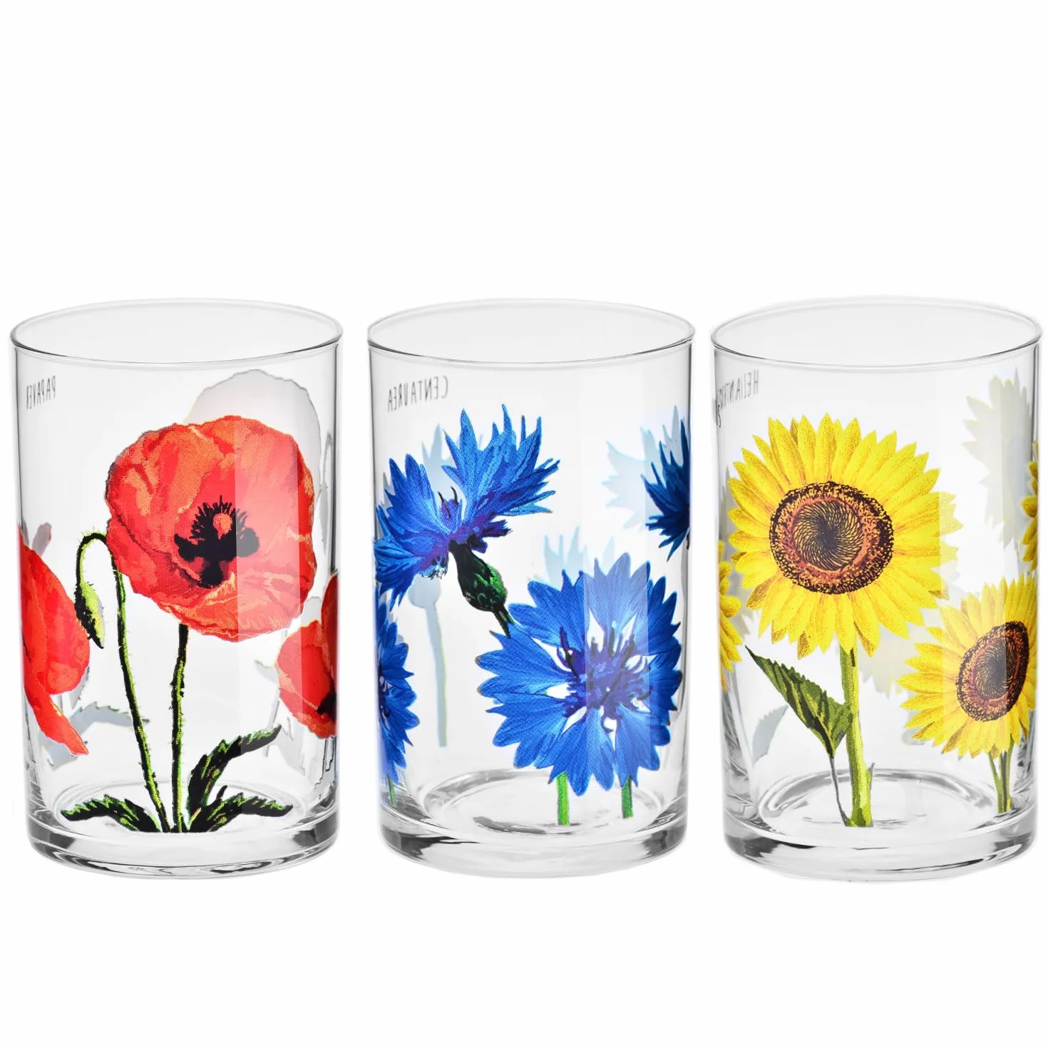KROSNO | Szklanki do wody i napojów | Zestaw 6 x 250 ml | Kolekcja Bloom Kwiaty | Do zmywarki | Ręczne zdobienie | Szkło ozdobne z kwiatowym nadrukiem | Stabilne dno | Na prezent i do letnich napojów