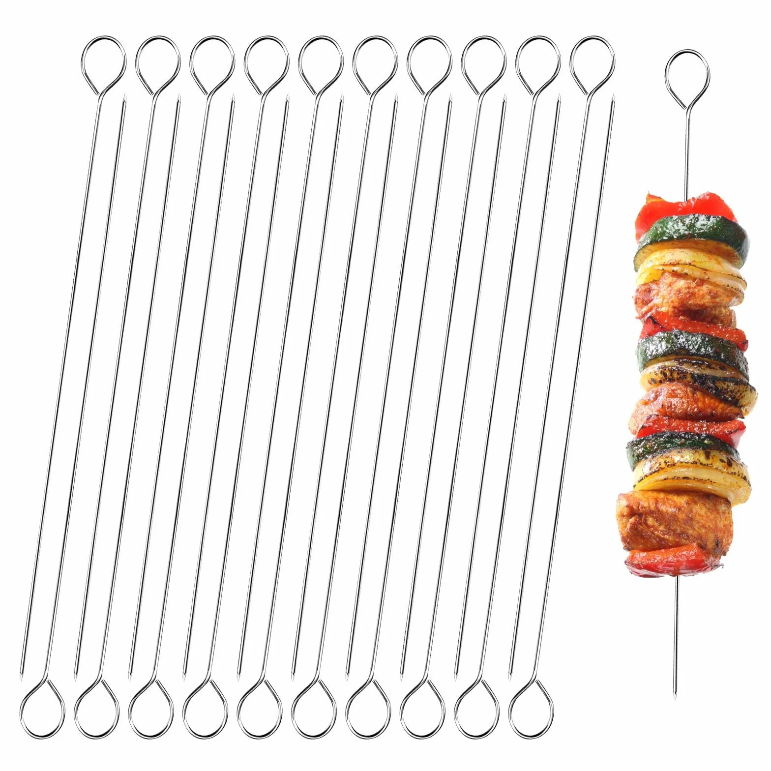 Igły do rolad, 20 sztuk, metalowe szpikulce ze stali nierdzewnej, długie szpikulce do mięsa, do grilla, szaszłyków i warzyw (20 cm x 2,5 mm)